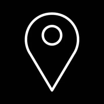 White location pin icon on a black background.