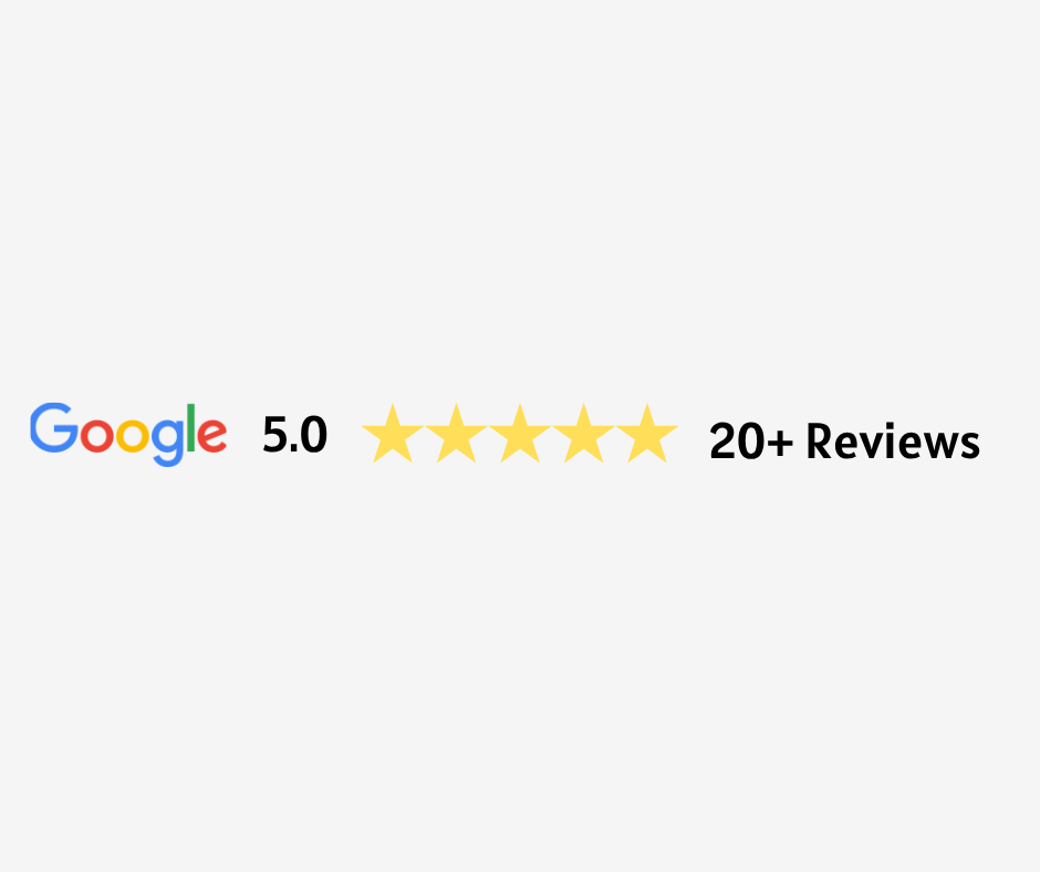 Google review graphic showing a 5.0-star rating based on over 20 reviews.
