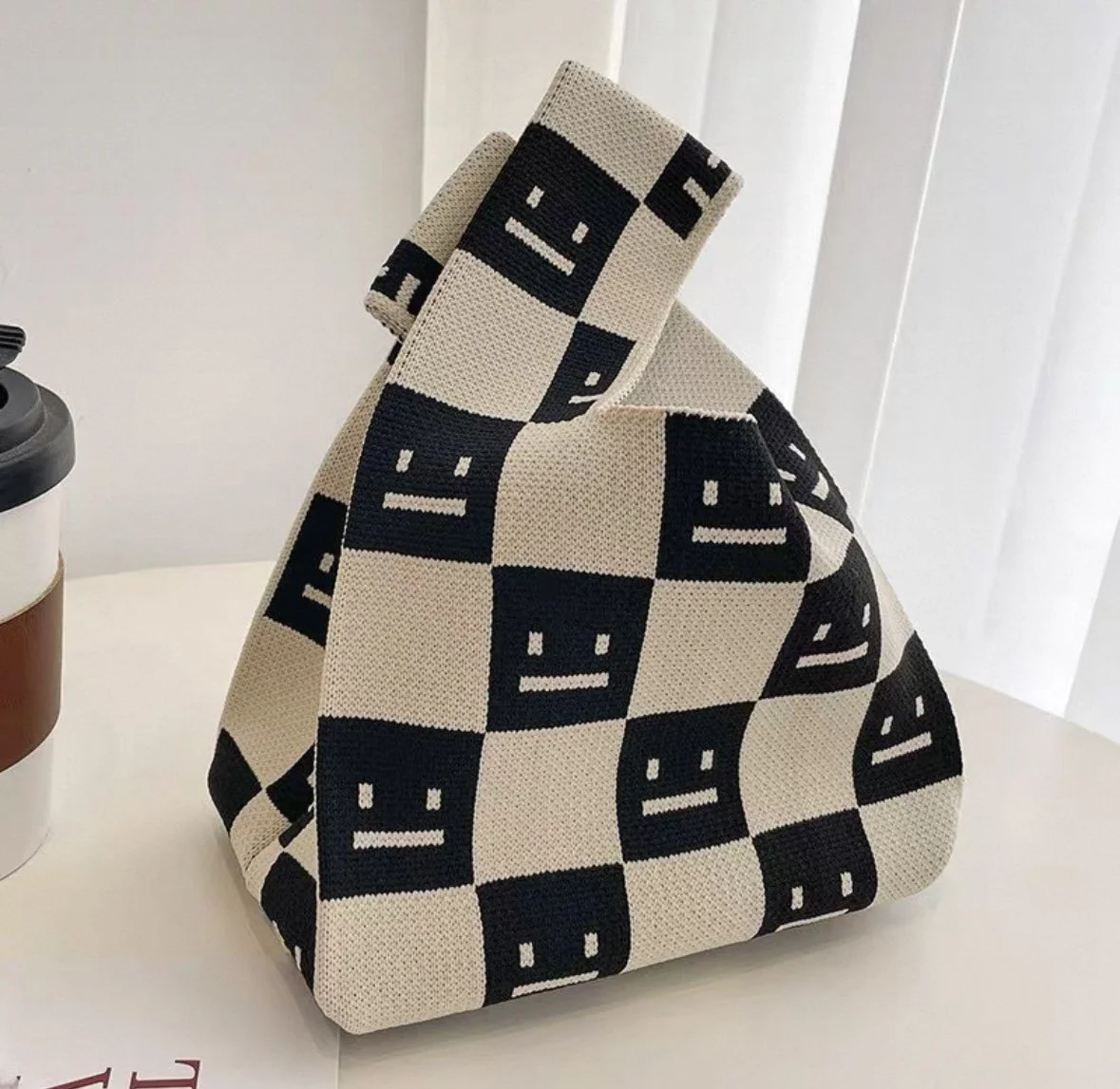Checker Smile Knit Tote B&W.jpg