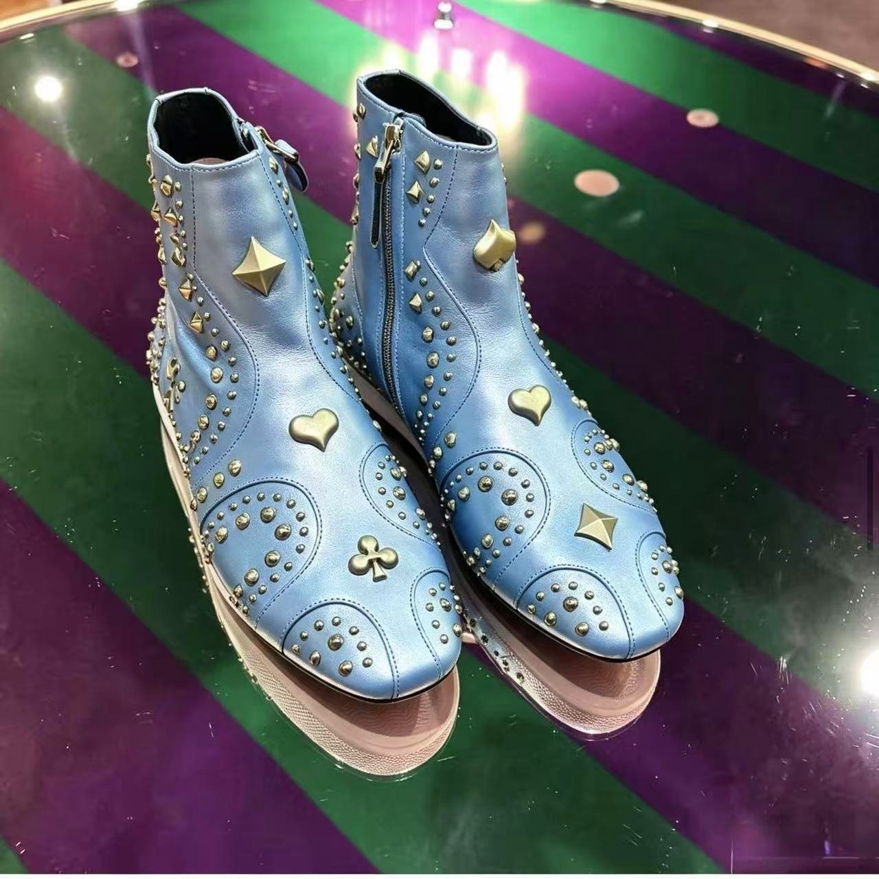 Baby Blue Studded Ankle Boots