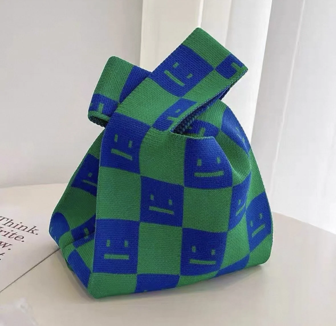 Checker Smile Knit Tote G&B.jpg