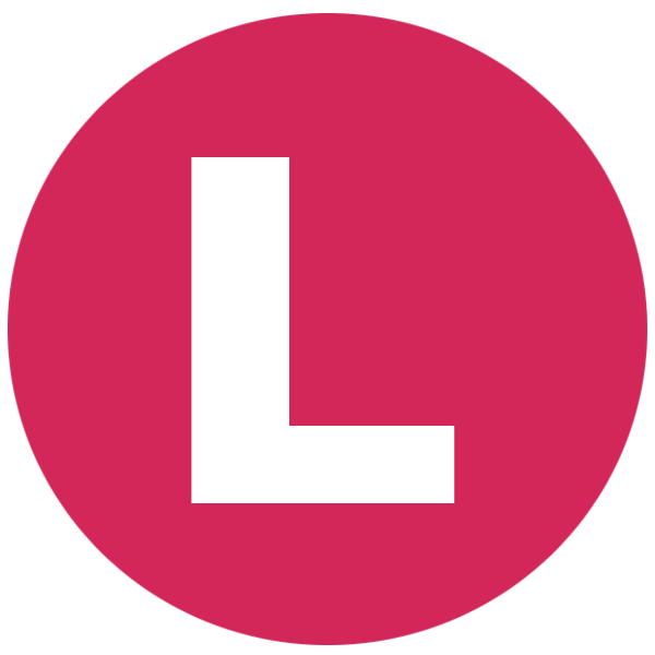 Pink circle with a white letter L