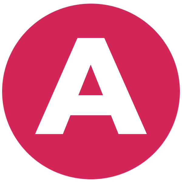 White letter A inside a pink circle.