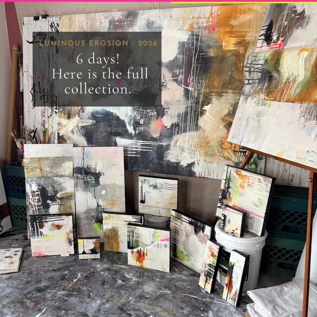 6 days!

Fourteen original paintings. Acrylic, charcoal, graphite, soft pastel on canvas. Custom floating frames. From $350 to $8,500.

All available June 26.

Full collection and prices at the link in bio. DM if a piece is already calling your name.