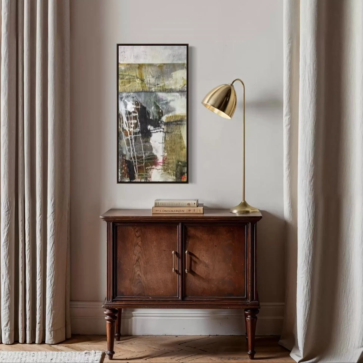 The fold is not a technique. It is a revelation.

What Runs Beneath was built in two worlds &mdash; a warm atmospheric gold above, dense dark weight below. Charcoal and rust. White marks that look like scaffolding, or sheet music, or the lines a body