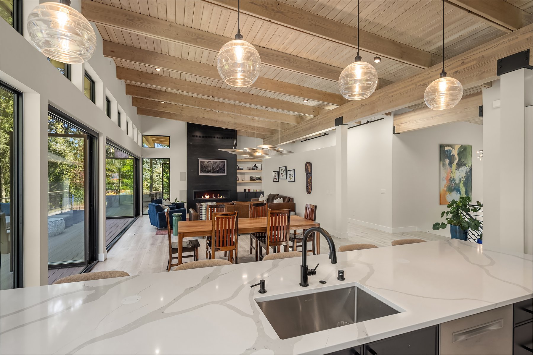 Full view from the kitchen, showing the true indoor & outdoor flow - designed to blend together for gracious entertaining & lifestyle