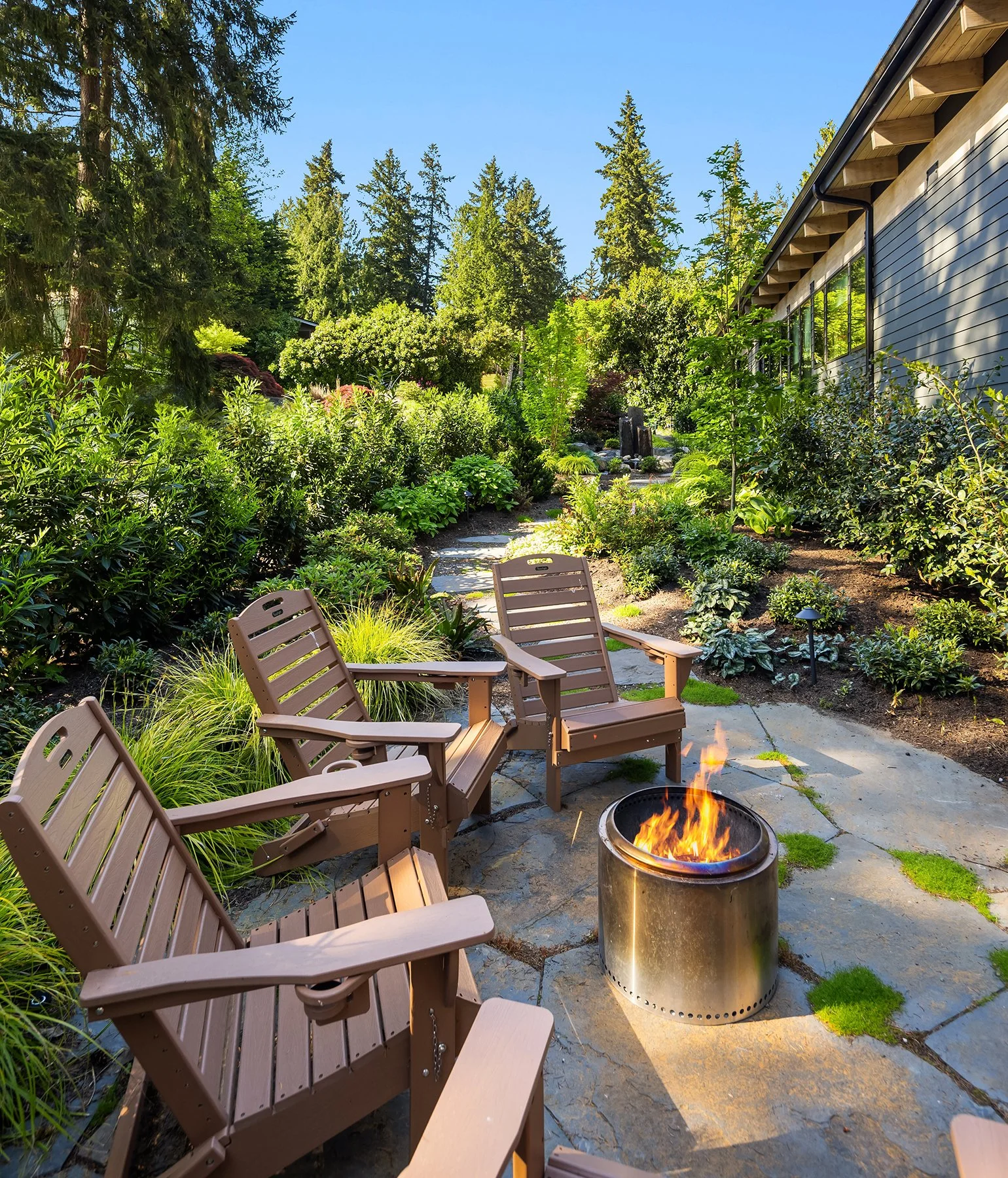 The secret garden patio offers privacy & nights under the stars with views of Lake Samammish
