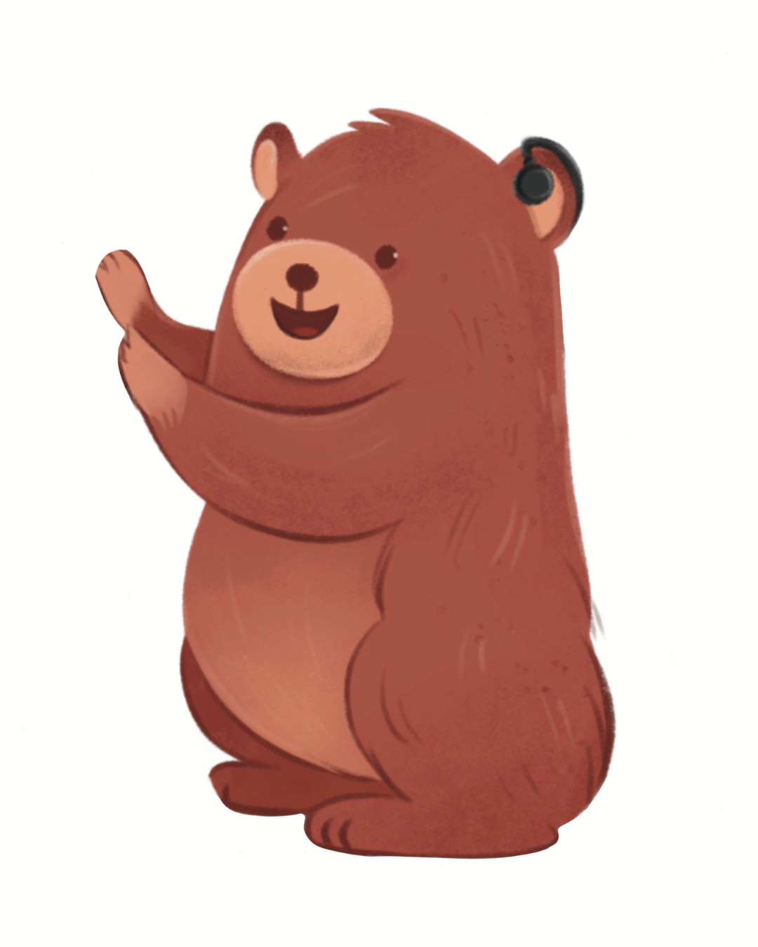 Cartoon bear waving with a stethoscope draped over its ear.