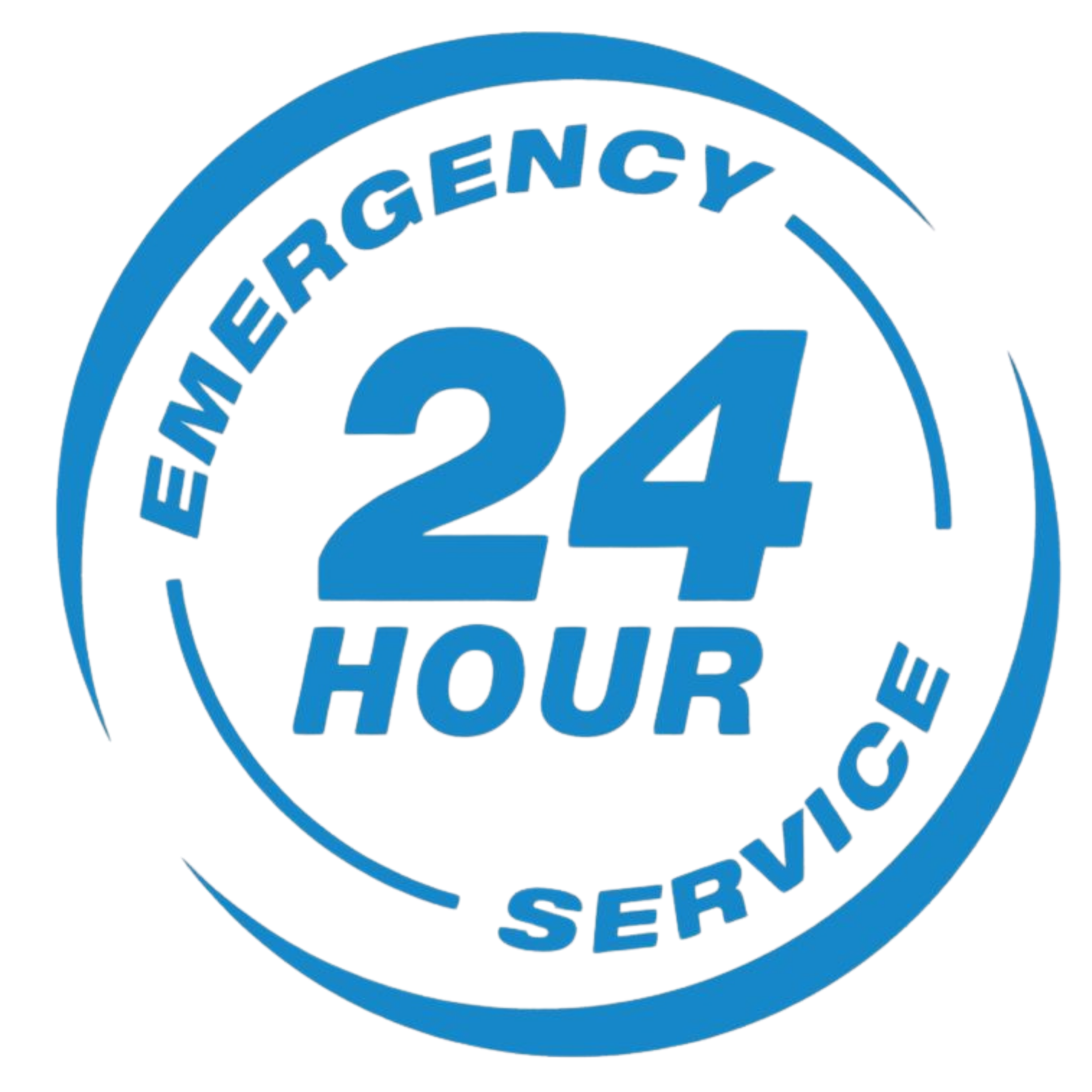 A circular logo with a blue outline and the words 'EMERGENCY', '24H', and 'SEV' in blue text.