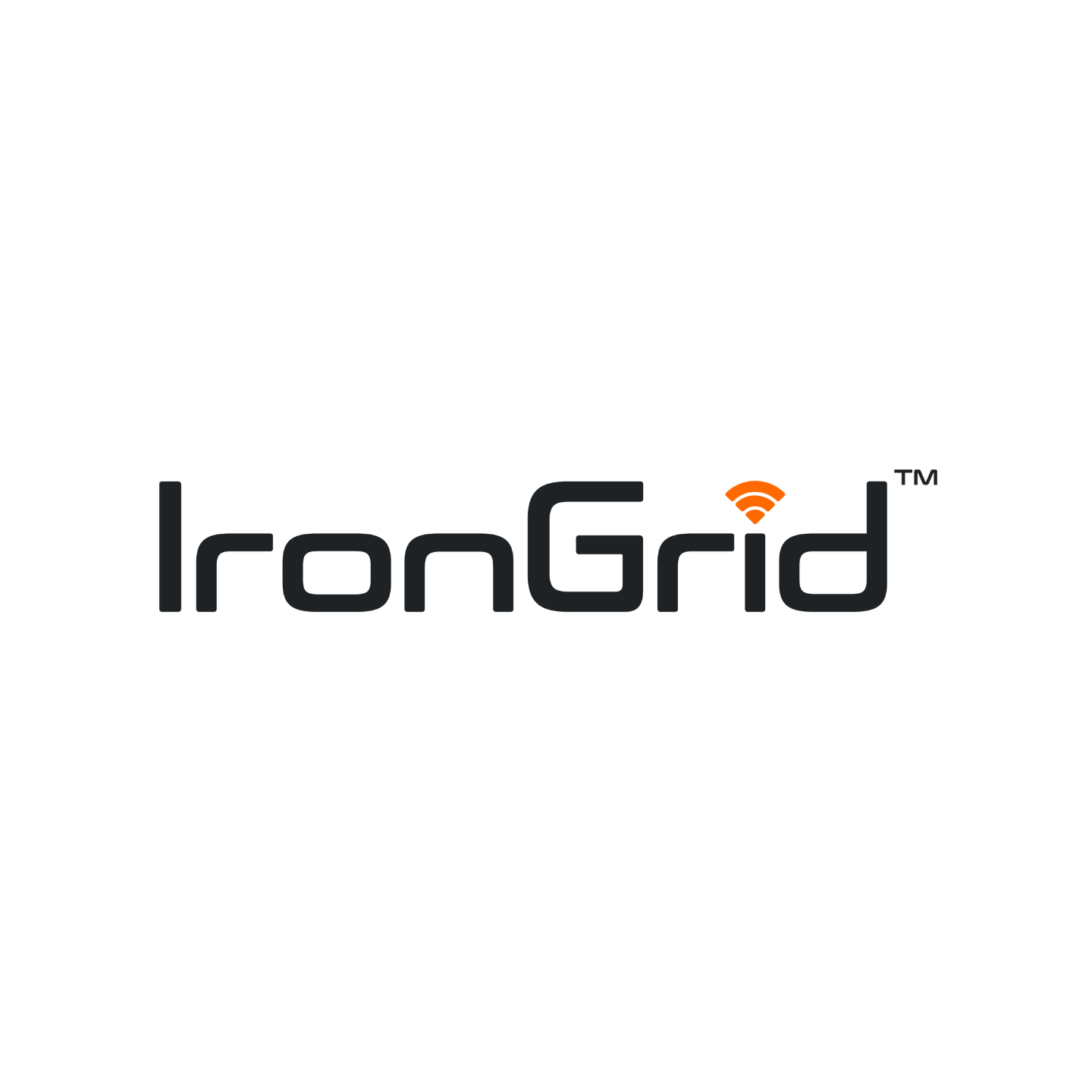 Logo of IronGrid with black text and an orange Wi-Fi signal icon above the letter 'i'.