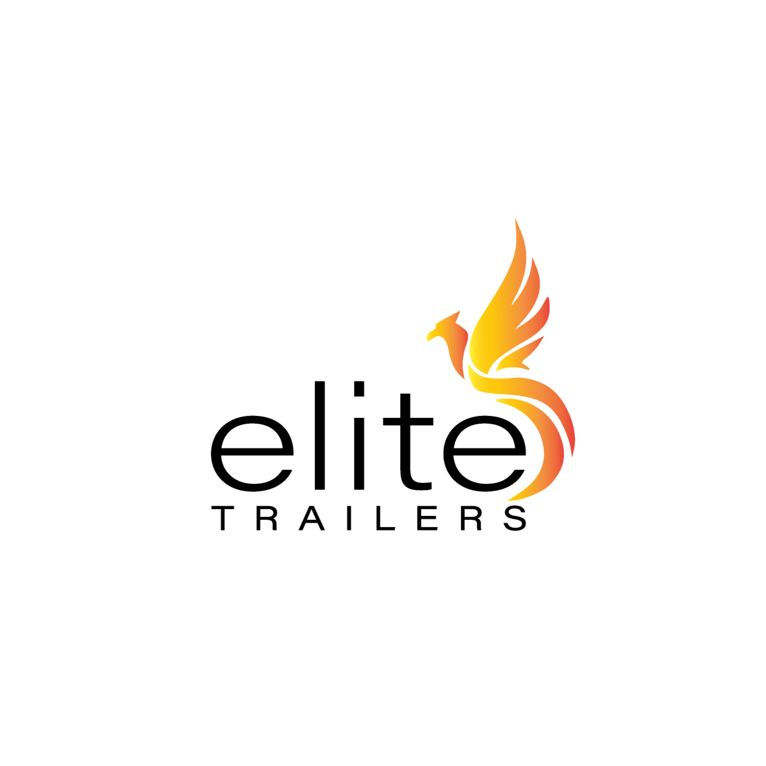 Logo for Elite Trailers featuring a stylized flame with a bird shape integrated into the design.