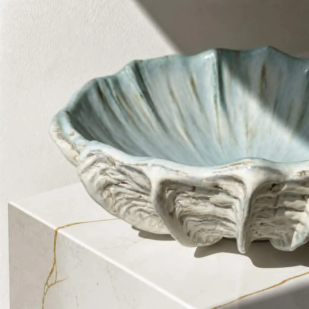 Close-up of a decorative ceramic bowl nautical themed bowl. Handmade in Orewa, Auckland, NZ