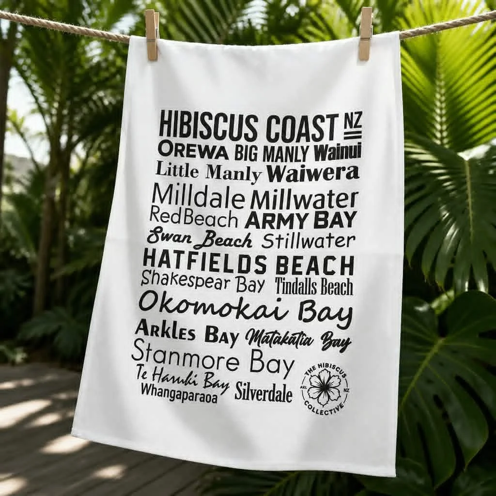 HIBISCUS COAST Tea Towel - Black