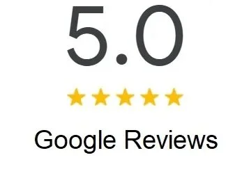 Google review with a 5.0 star rating and five gold stars.