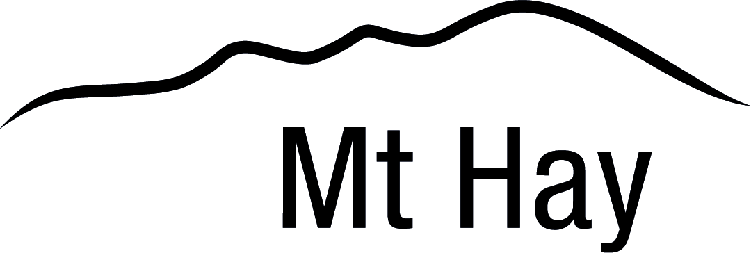 Outline of mountain peaks with text 'Mt Hay' at the bottom right.