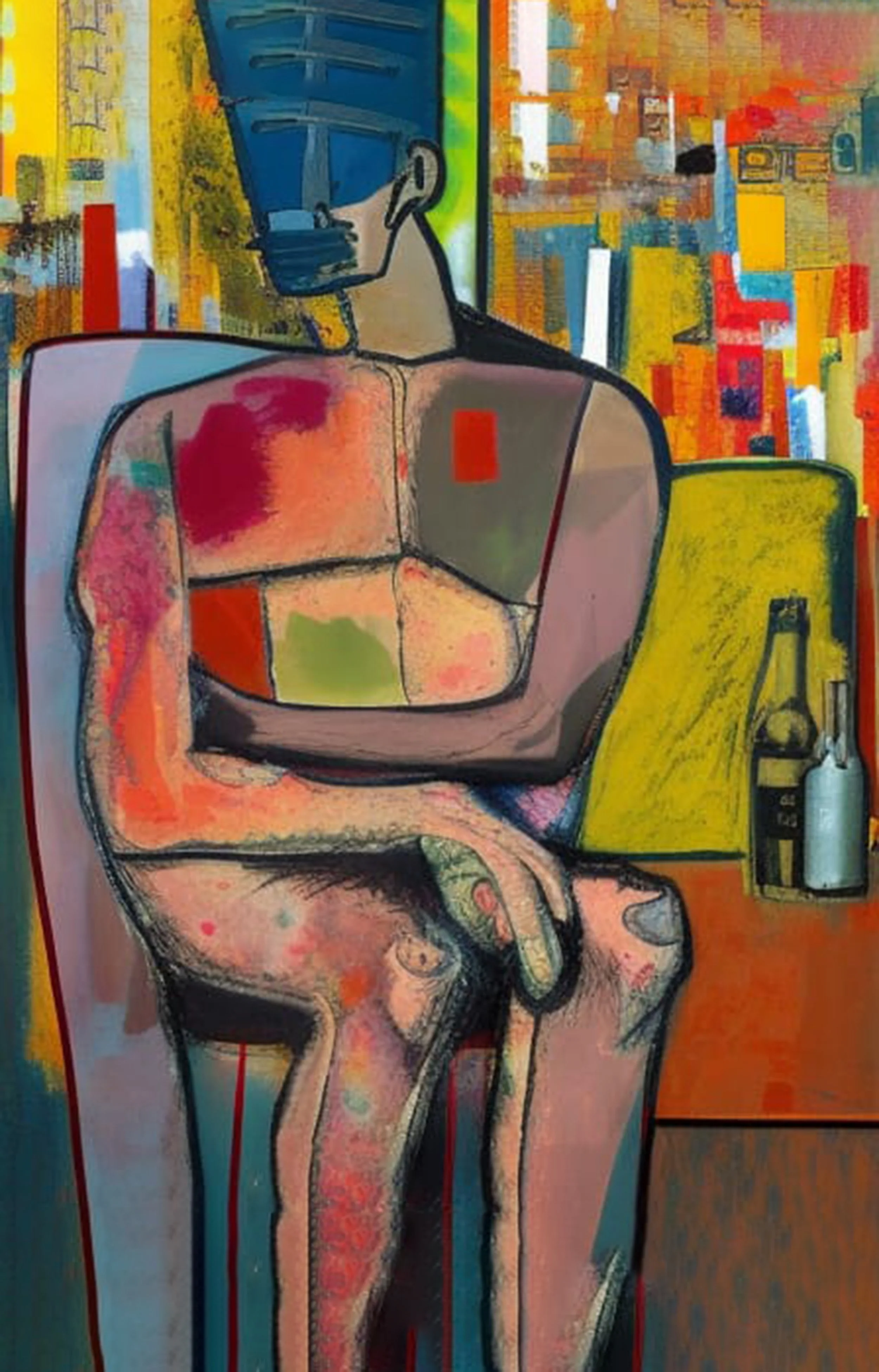 Title: One too Many 2023 / 
Medium: Mixed Media on Paper /	
Size: 25x39 inches / 	
Price: Rs. 60,480 /
AVAILABLE
