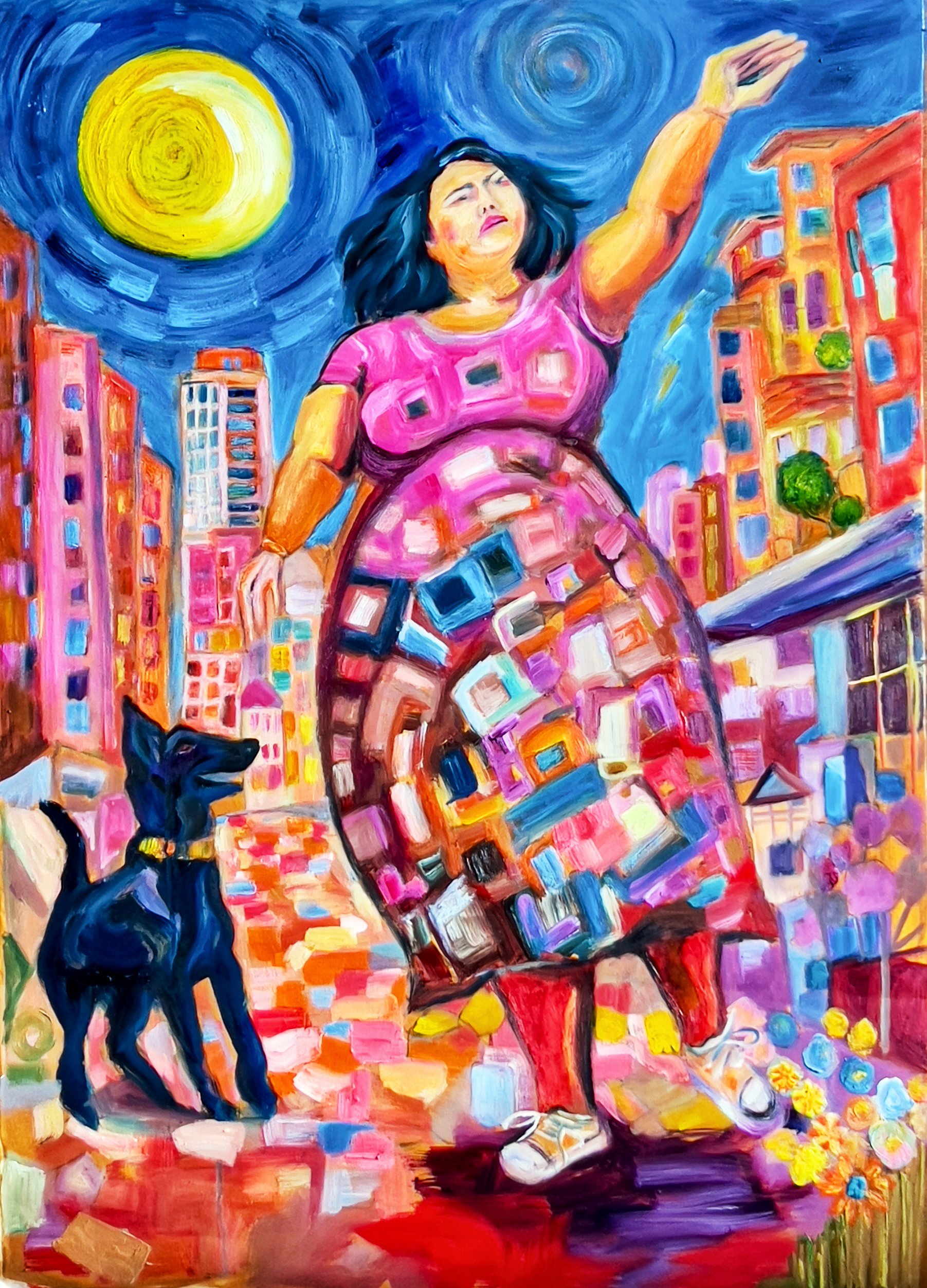 Title: Singing in the Sun 2023 / 
Medium: Oil and OilPastel on Paper /	
Size: 30x40 inches / 	
SOLD