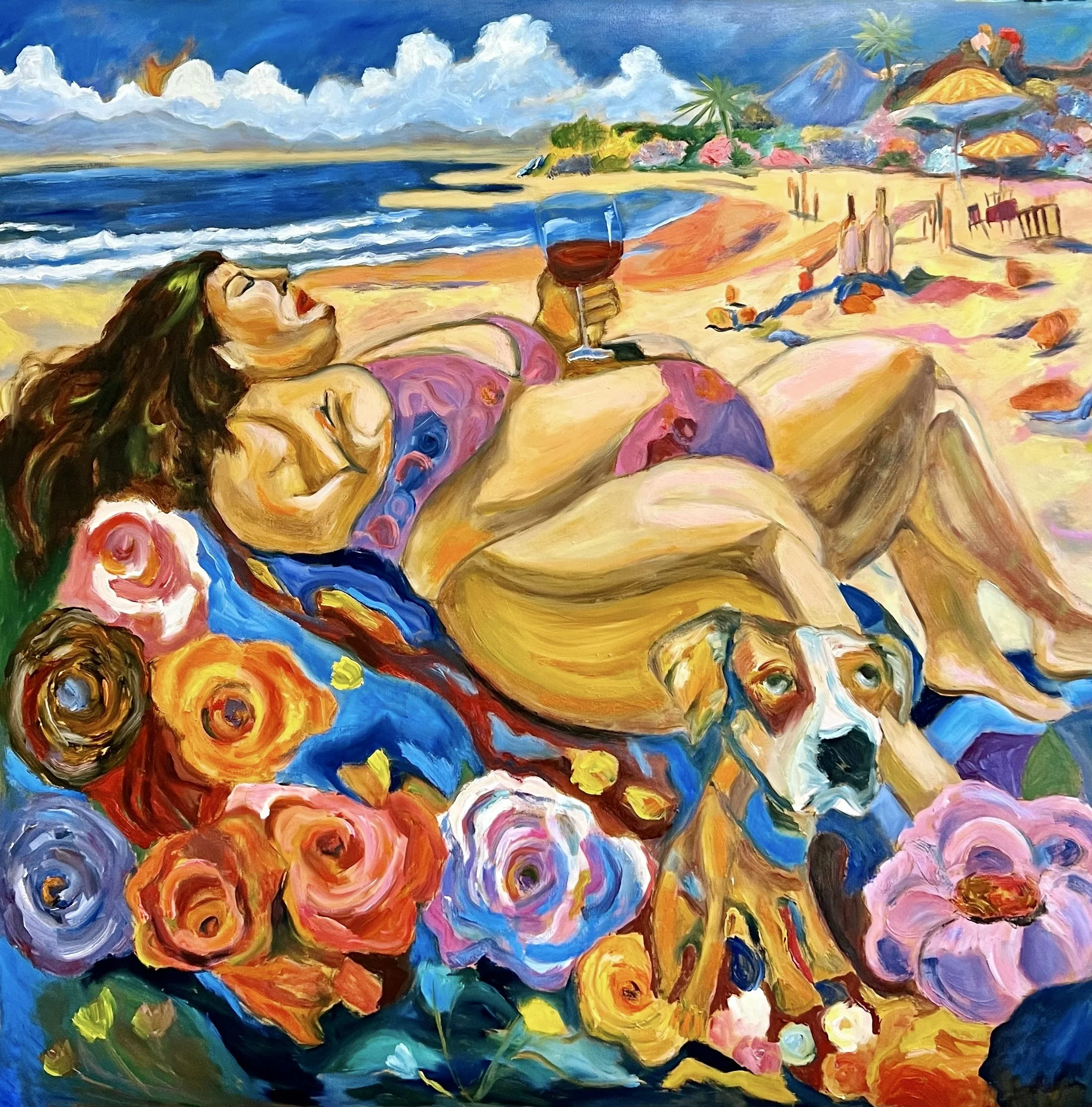 Title: Sunkissed 2023 / 
Medium: Oil, Oil Pastel on Paper - FRAMED /	
Size: 41x41 inches / 	
Price: Rs. 87,000 /
AVAILABLE