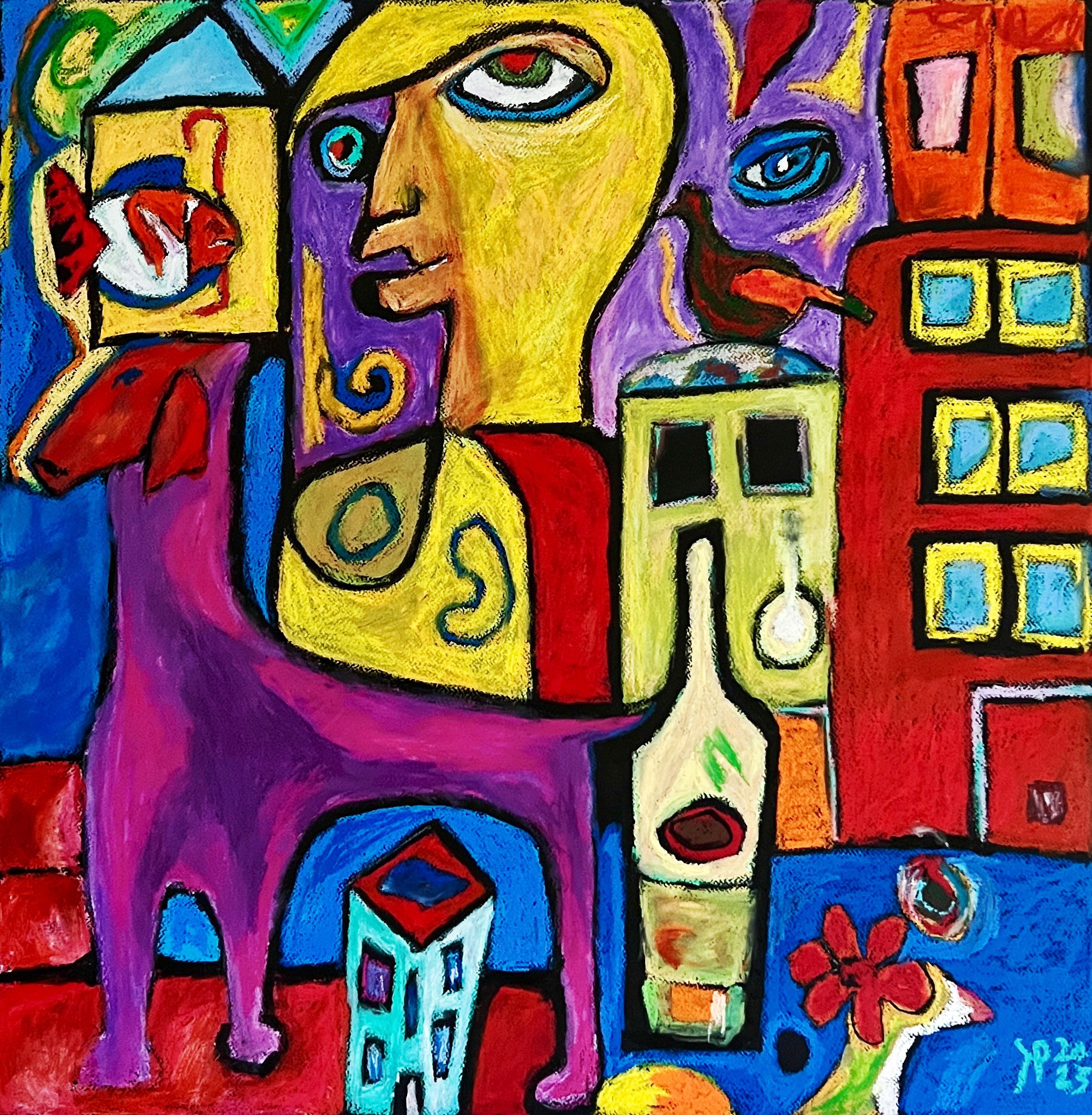 Title: Foodie 2023 / 
Medium: Oil Pastel on Paper - FRAMED /	
Size: 28x28 inches / 	
SOLD