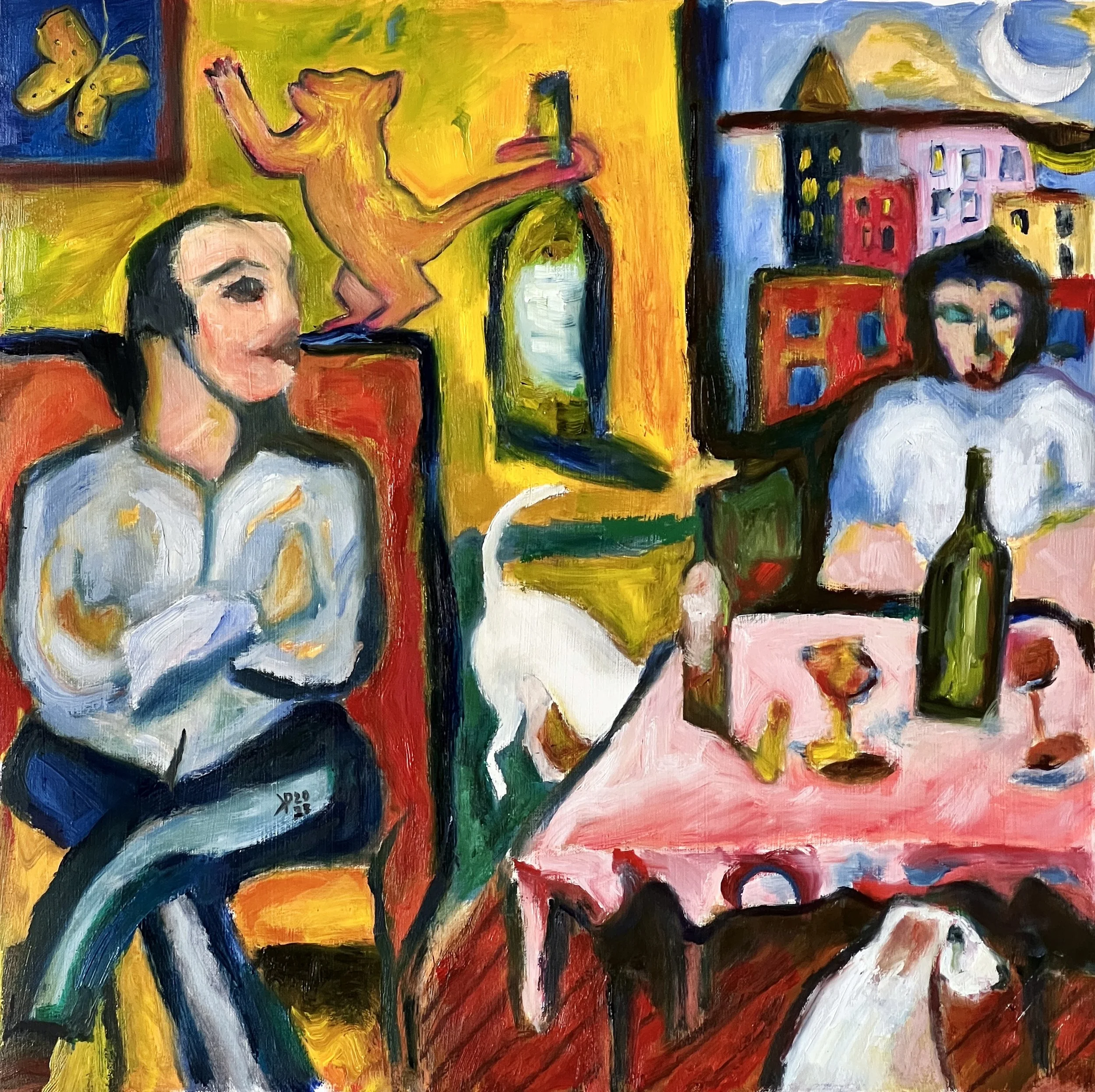 Title: Searching for Scraps 2023 / 
Medium: Oil, Oil Pastel on Paper - FRAMED /	
Size: 20x20 inches / 
SOLD