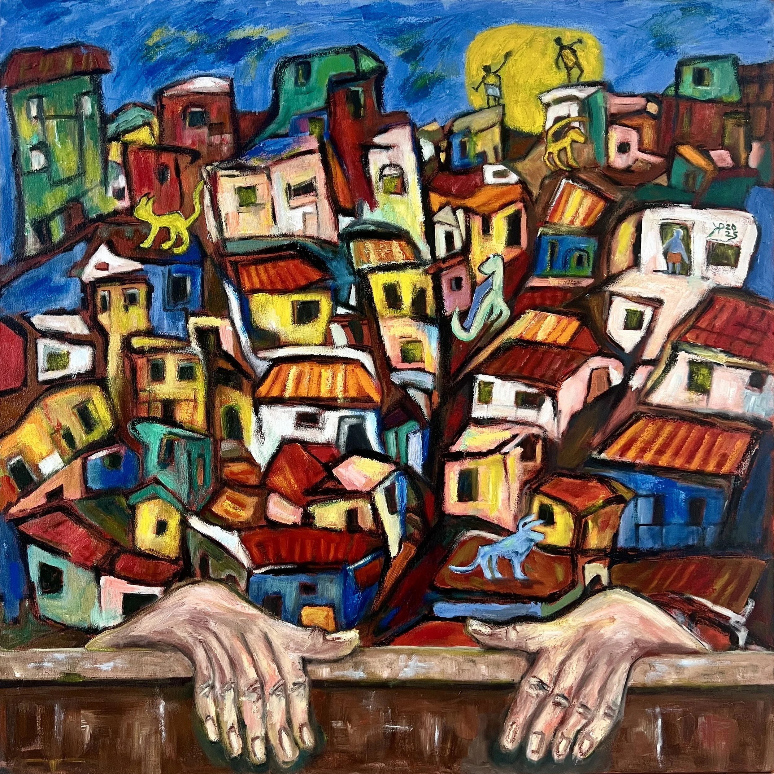 Title: The Glove Don't Fit / 
Medium: Oil and oil stick on canvas /	
Size: 36x36 inches / 	
SOLD