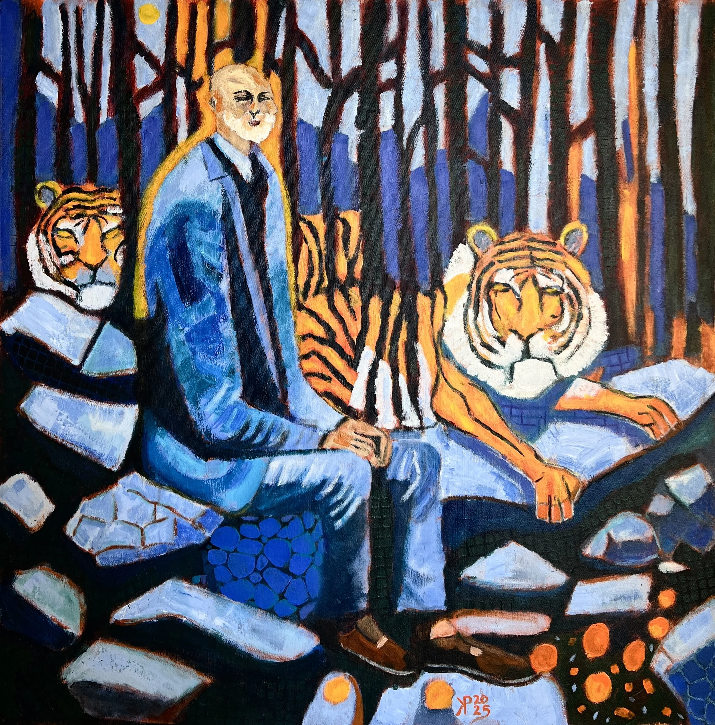 Title: Retirement Plan / 
Medium: Acrylic on Canvas /	
Size: 30x30 inches / 	
Price: Rs. 49,500 /
AVAILABLE