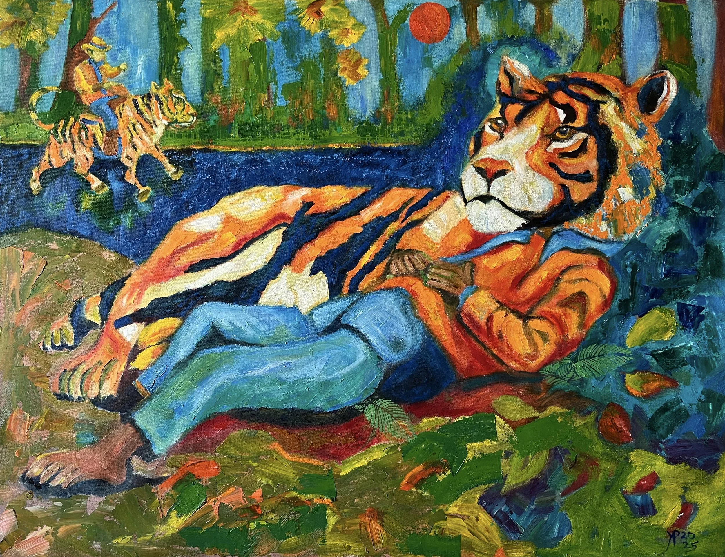 Title: Coexistence 2 / 
Medium: Oil and oil stick on canvas /	
Size: 33x43 inches / 	
Price: Rs. 93,000 /
AVAILABLE