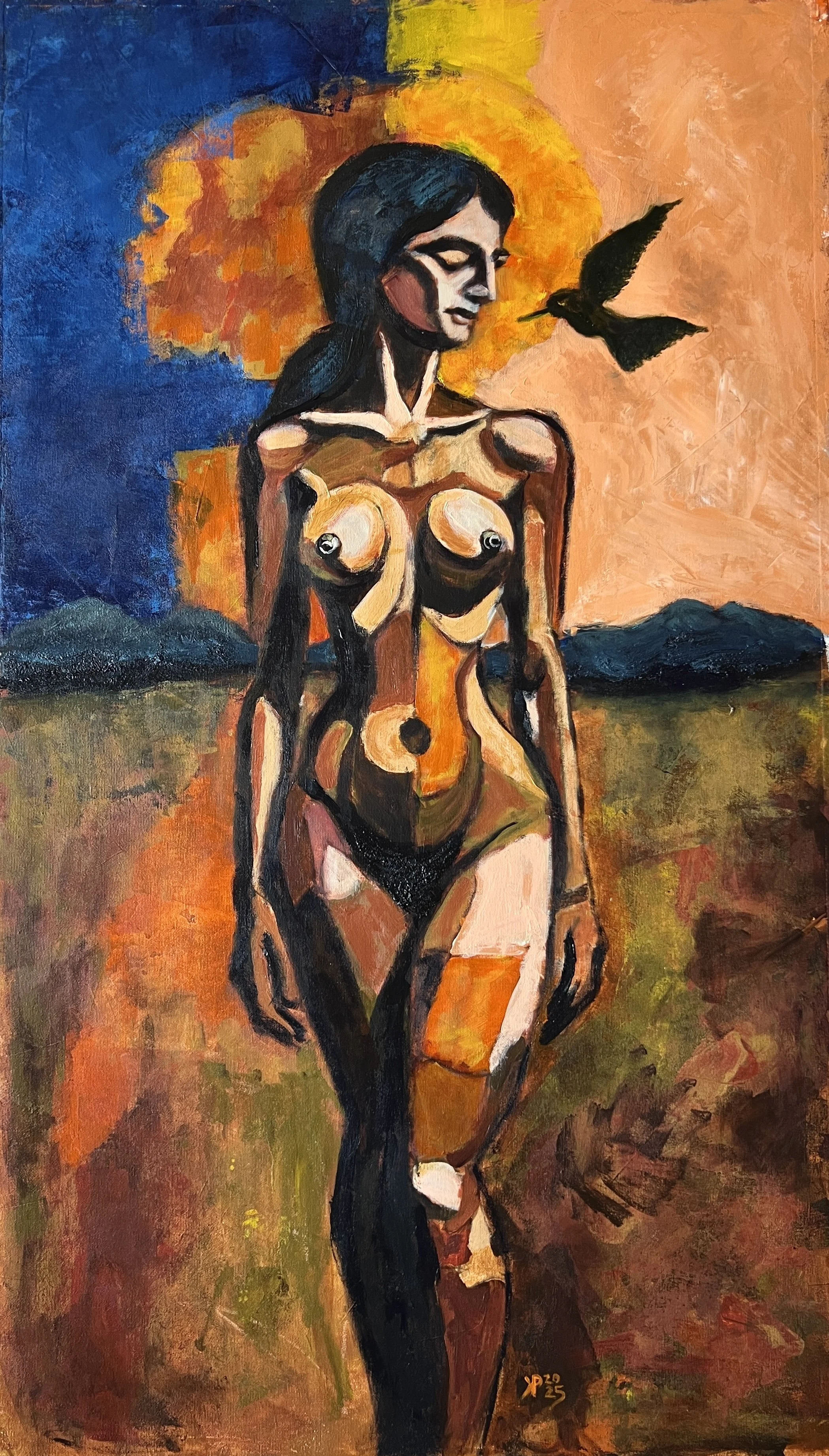 Title:  Free As A Bird/ 
Medium: Acrylic on Canvas /	
Size: 21x37 inches / 	
Price: Rs. 43,000 /
AVAILABLE