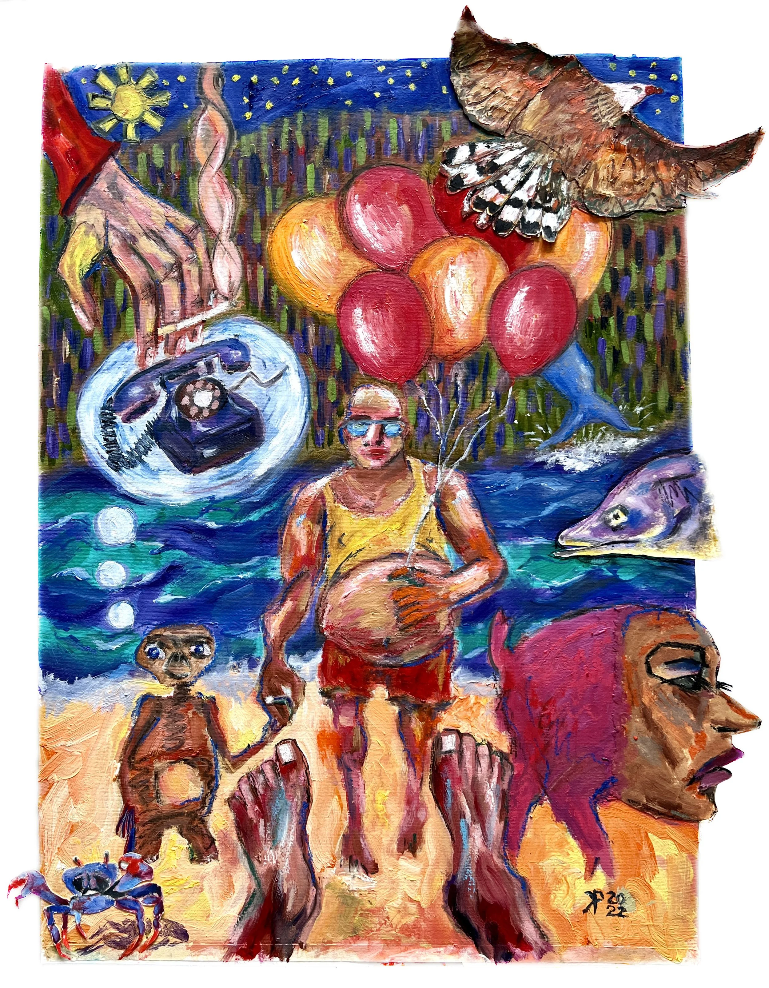 Title: Phone Home 2022 / 
Medium: Mixed Media on Paper /	
Size: 20x28 inches / 	
SOLD