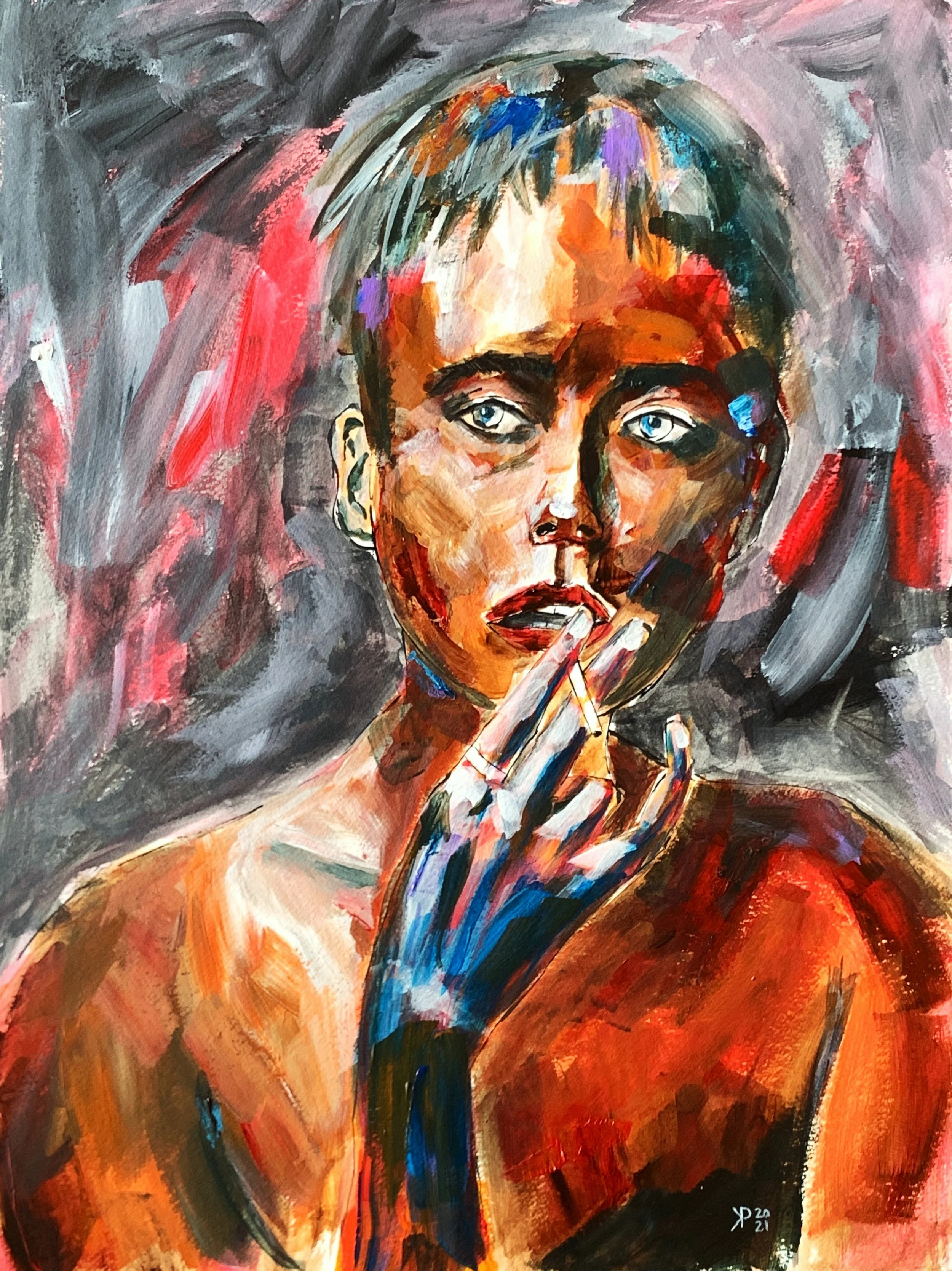 Title: Smokin 2021 / 
Medium: Acrylic on Paper /	
Size: 14x18.5 inches / 	
SOLD
