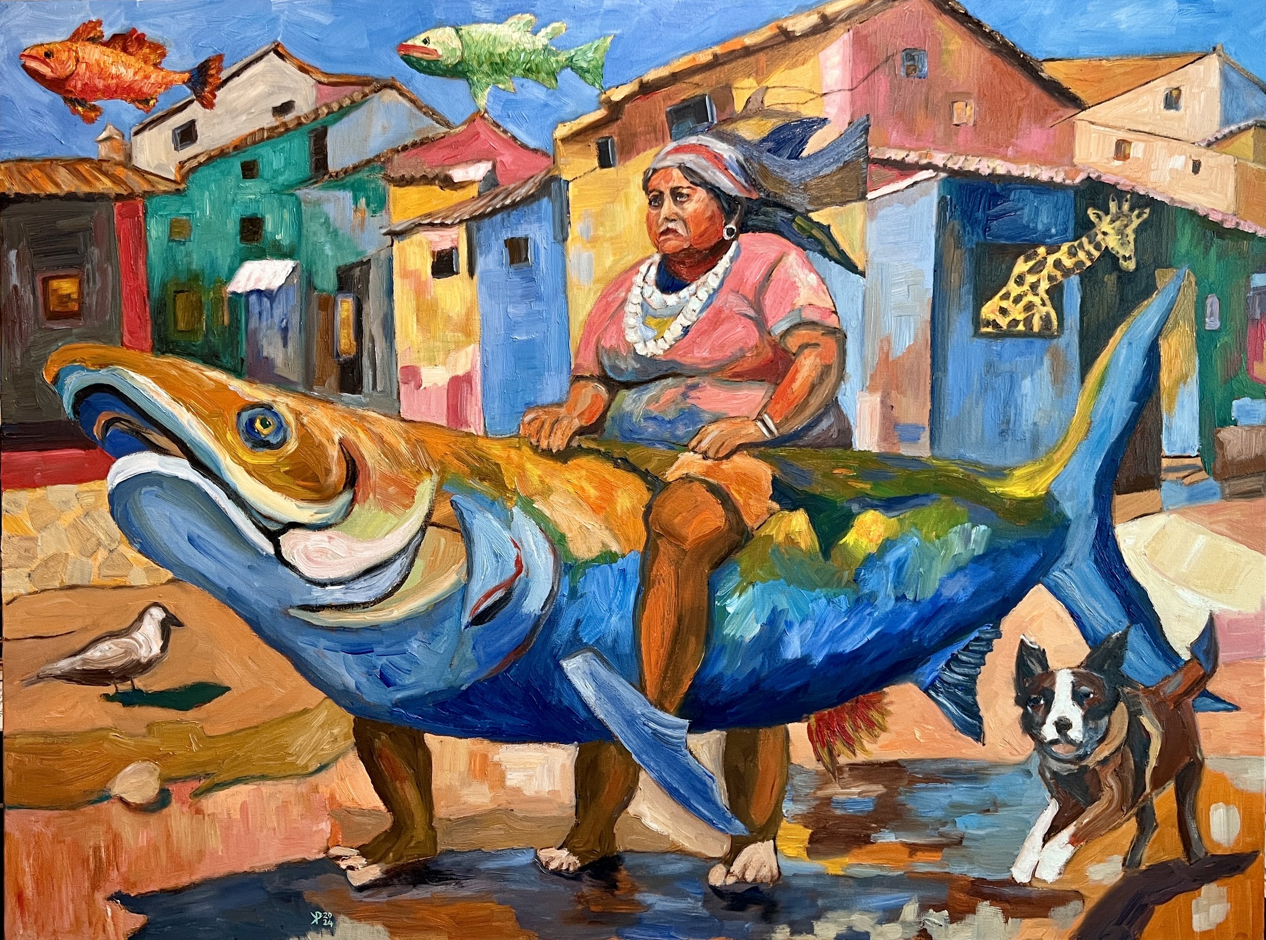 Title: Fish Out of Water / 
Medium: Oil on Stretched Canvas /	
Size: 36x48 inches/ 	
SOLD