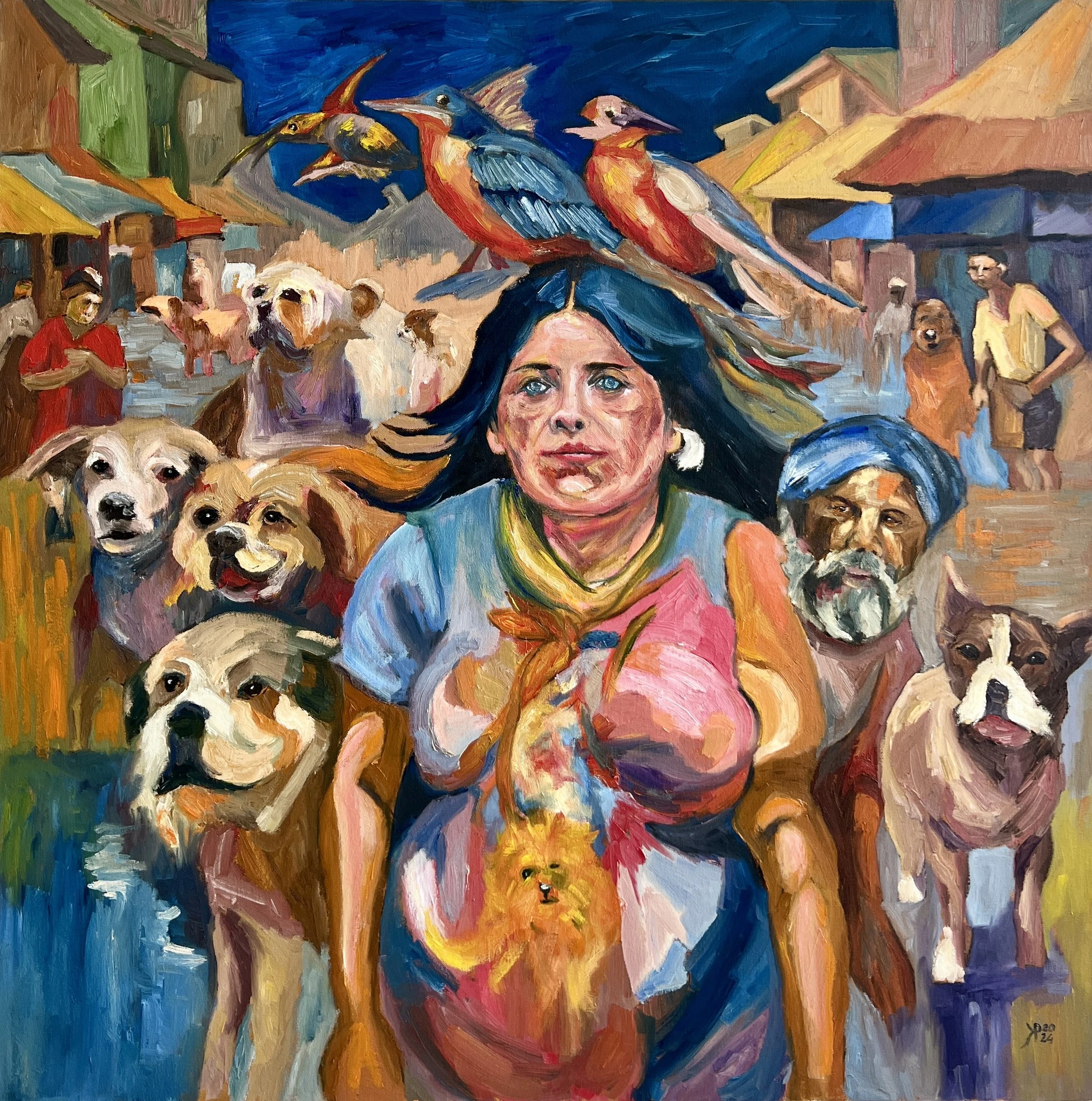 Title: Friend's Circle / 
Medium: Oil on Stretched Canvas /	
Size: 40x40 inches / 	
Price: Rs. 87,000 /
AVAILABLE