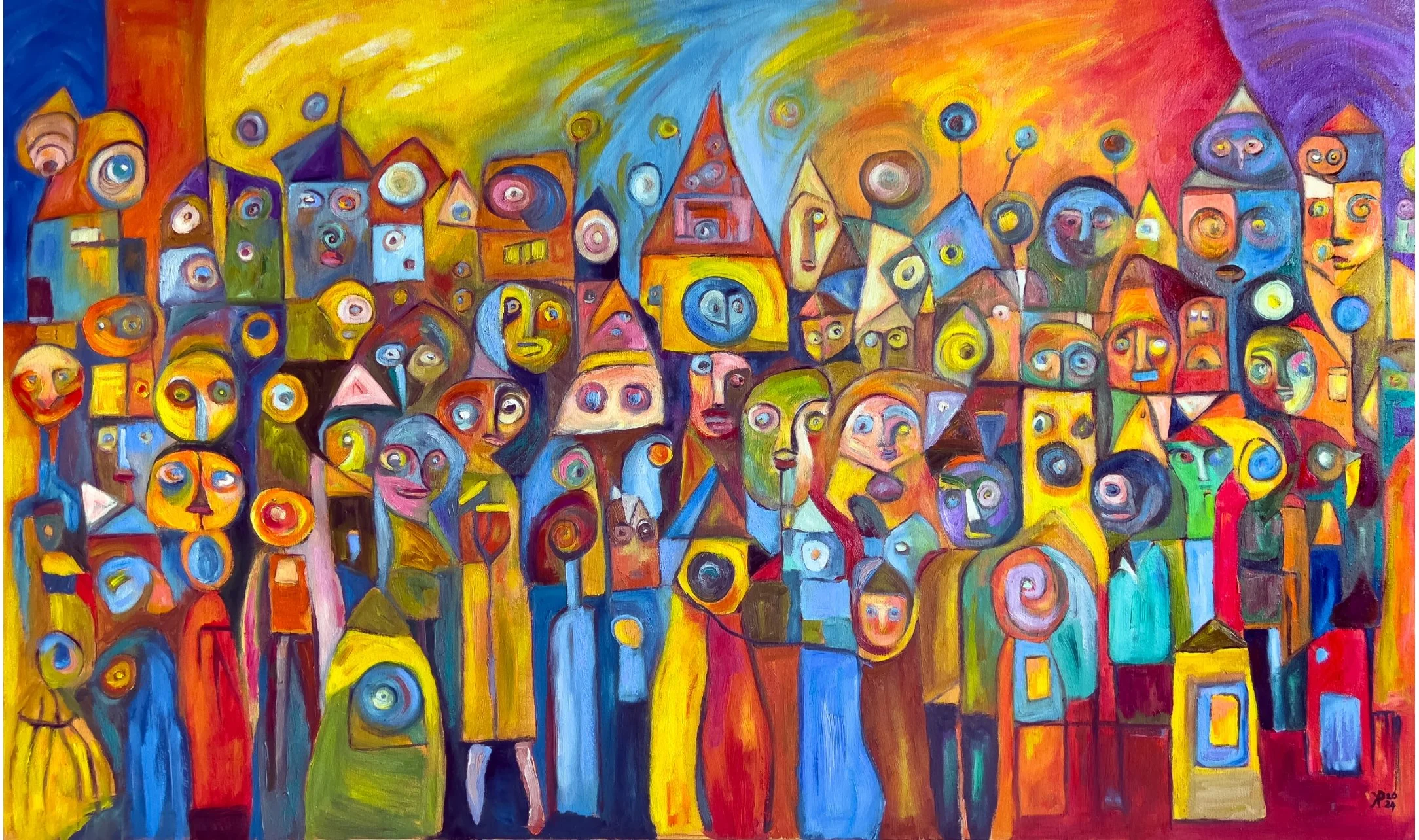 Title: Symphony of Humanity / 
Medium: Oil on Stretched Canvas /	
Size: 36x60 inches/ 	
SOLD