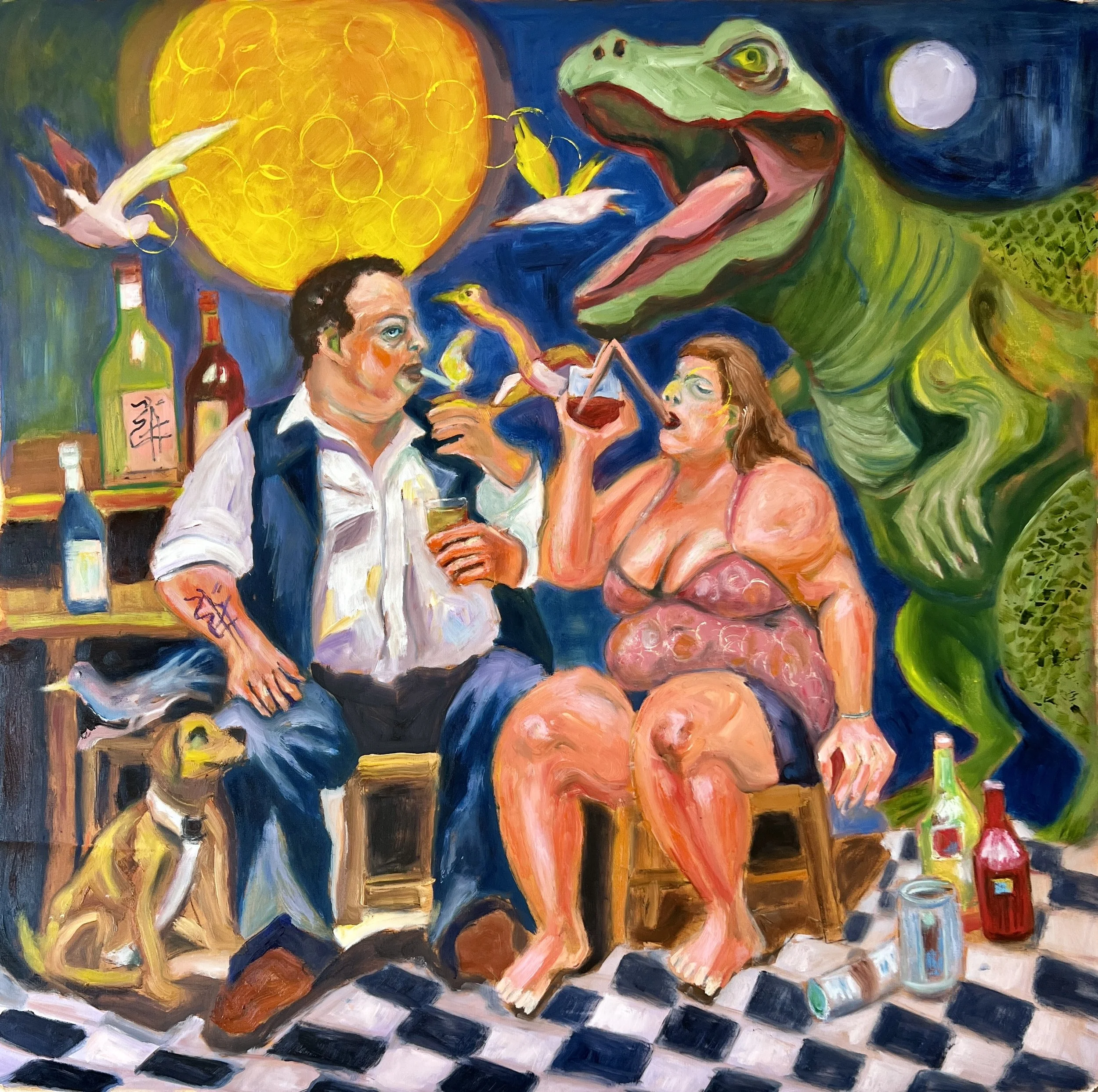 Title: Just Like Old Times / 
Medium: Oil on Stretched Canvas /	
Size: 41X41 inches / 
SOLD