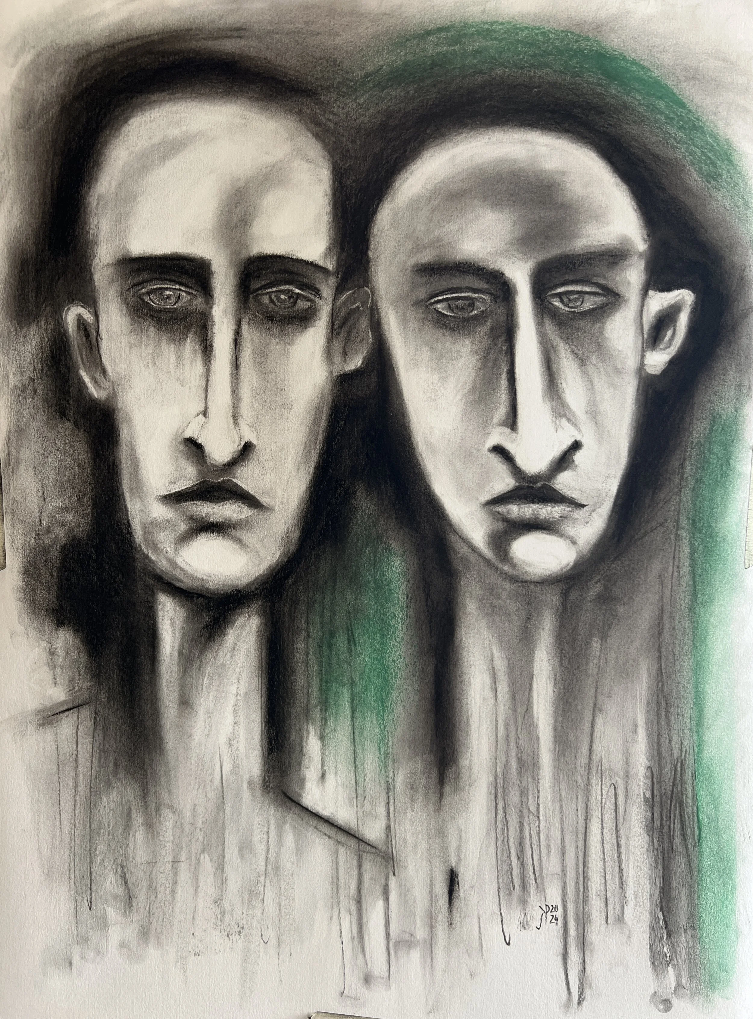 Title: Siblings / 
Medium: Charcoal and pastel on paper /
Size: 22x30 inches/ 	
Price: Rs. 32,000 /
AVAILABLE