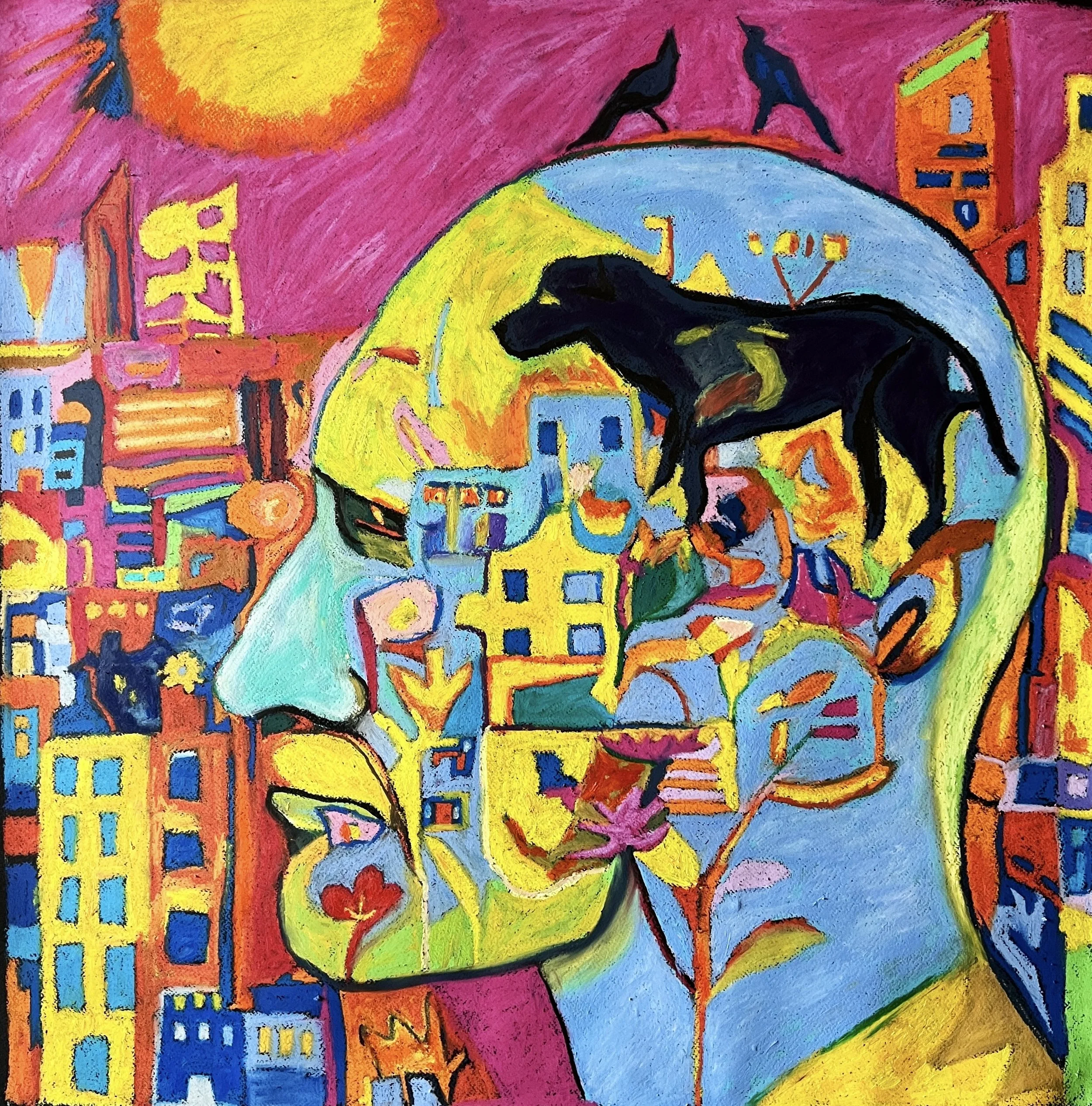Title: No Head Space / 
Medium: Oil Pastel on Paper /	
Size: 27x27 inches / 	
Price: Rs. 57,500 /
AVAILABLE