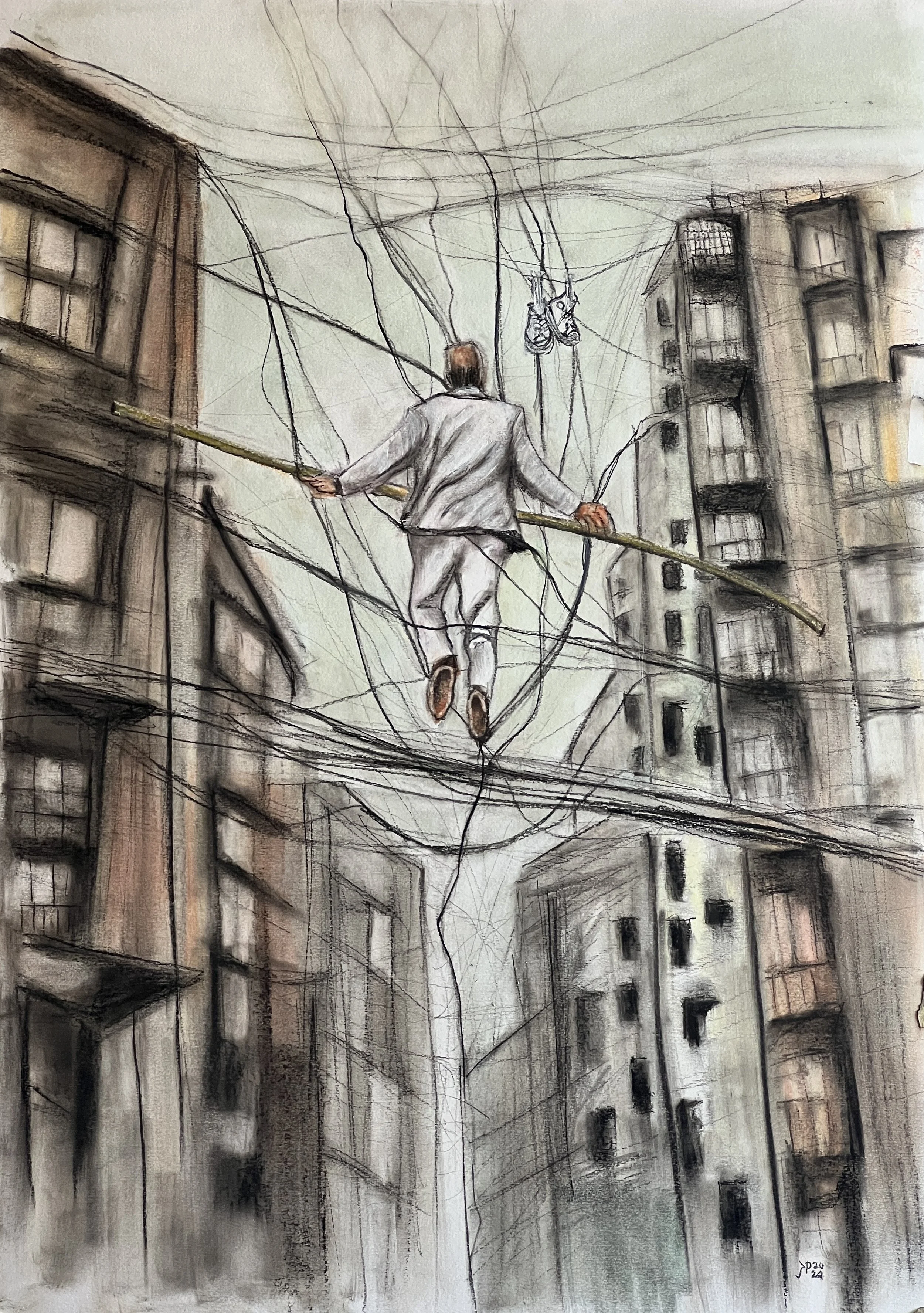 Title: Conquering Chaos / 
Medium: Charcoal and pastel on paper /
Size: 16x24 inches/ 	
SOLD