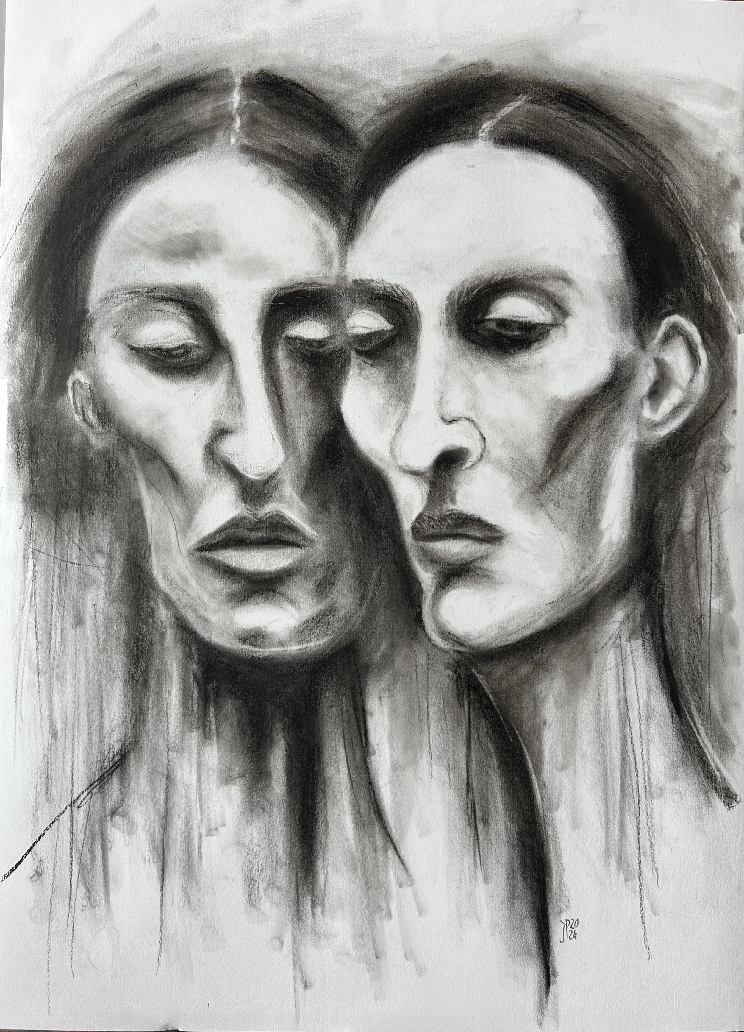 Title: Alter Ego / 
Medium: Charcoal and pastel on paper /
Size: 22x30 inches/ 	
Price: Rs. 32,000 /
AVAILABLE