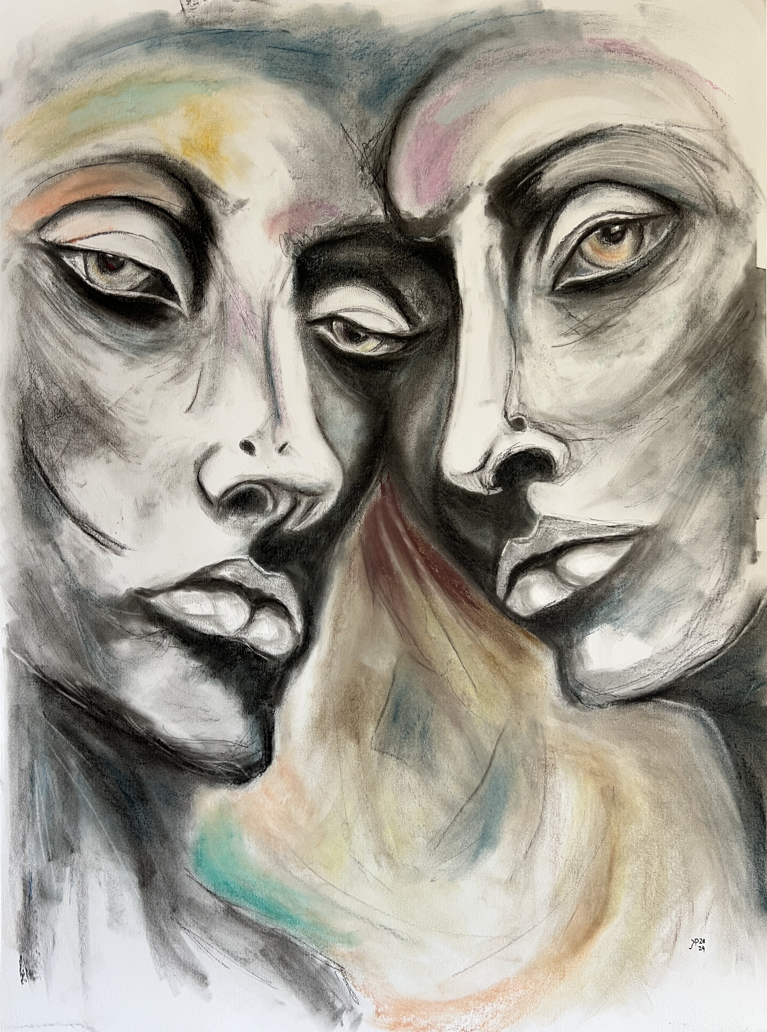 Title: Connection / 
Medium: Charcoal and pastel on paper /
Size: 22x30 inches/ 	
Price: Rs. 32,000 /
AVAILABLE