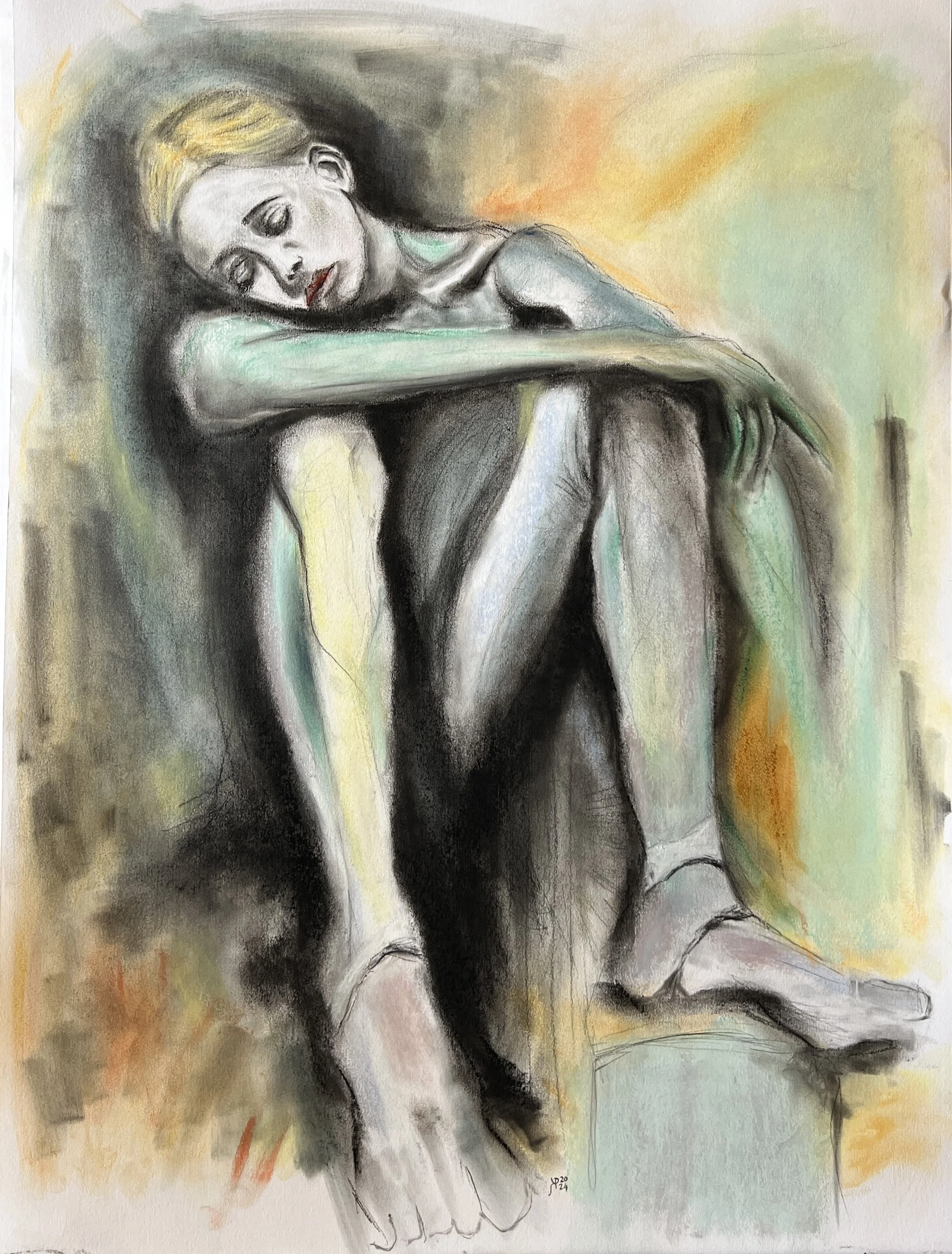 Title: Down Time / 
Medium: Charcoal and pastel on paper /
Size: 22x30 inches/ 	
Price: Rs. 32,000 /
AVAILABLE