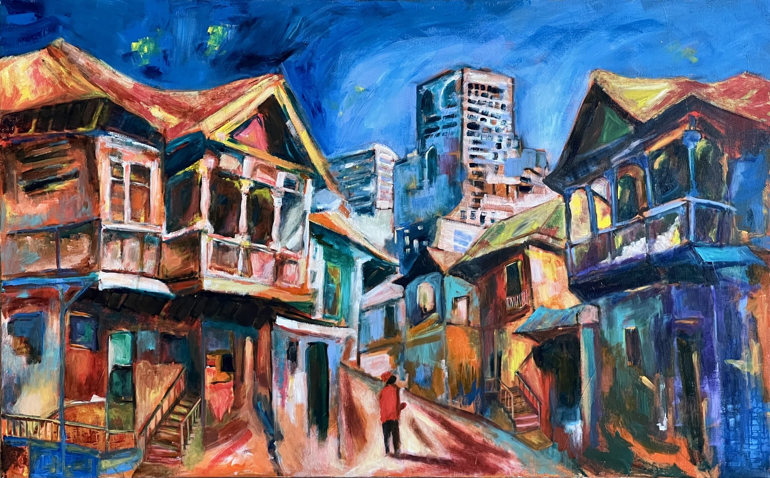 Title:  Time Traveler/ 
Medium: Acrylic on Canvas /	
Size: 30x48 inches / 	
SOLD