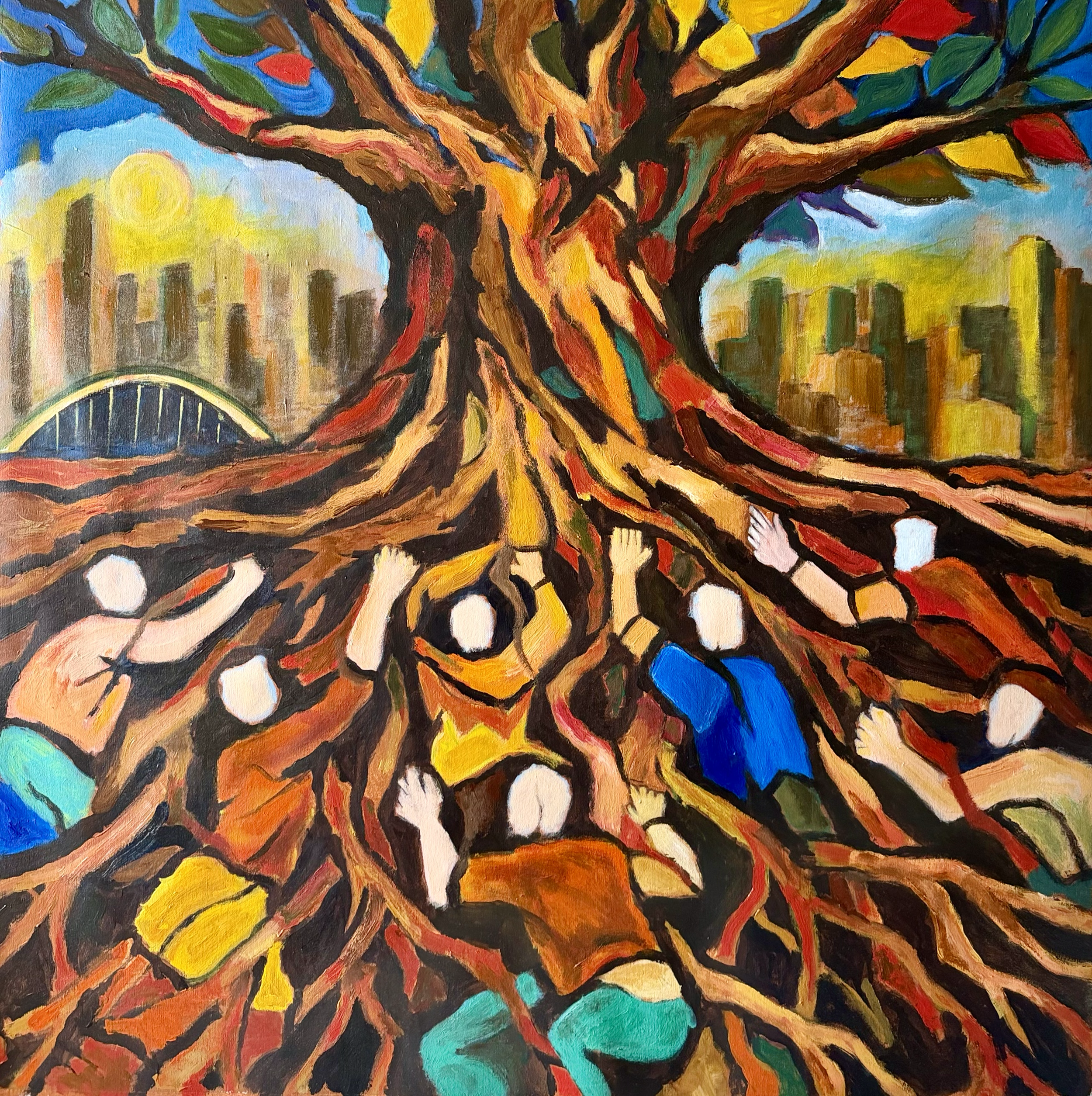 Title: Rooted / 
Medium: Acrylic on Canvas /	
Size: 37x37 inches / 	
Price: Rs. 75,000 /
AVAILABLE