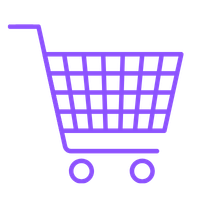 Outline of a shopping cart in purple.