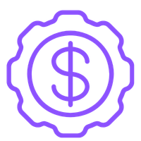 Purple outline of a gear with a dollar sign inside, symbolizing finance or money management.