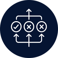 Diagram of a strategic game plan with check marks and crosses connected by arrows.