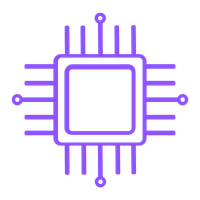 A digital illustration of a microchip or computer processor with purple lines and circuit patterns.