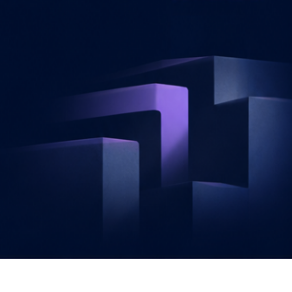 Abstract dark blue and purple geometric shapes with soft lighting.