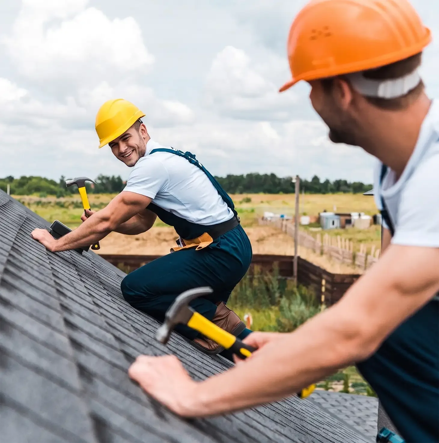 Two Legion USA Texas roofers on completing a roof in east Texas
