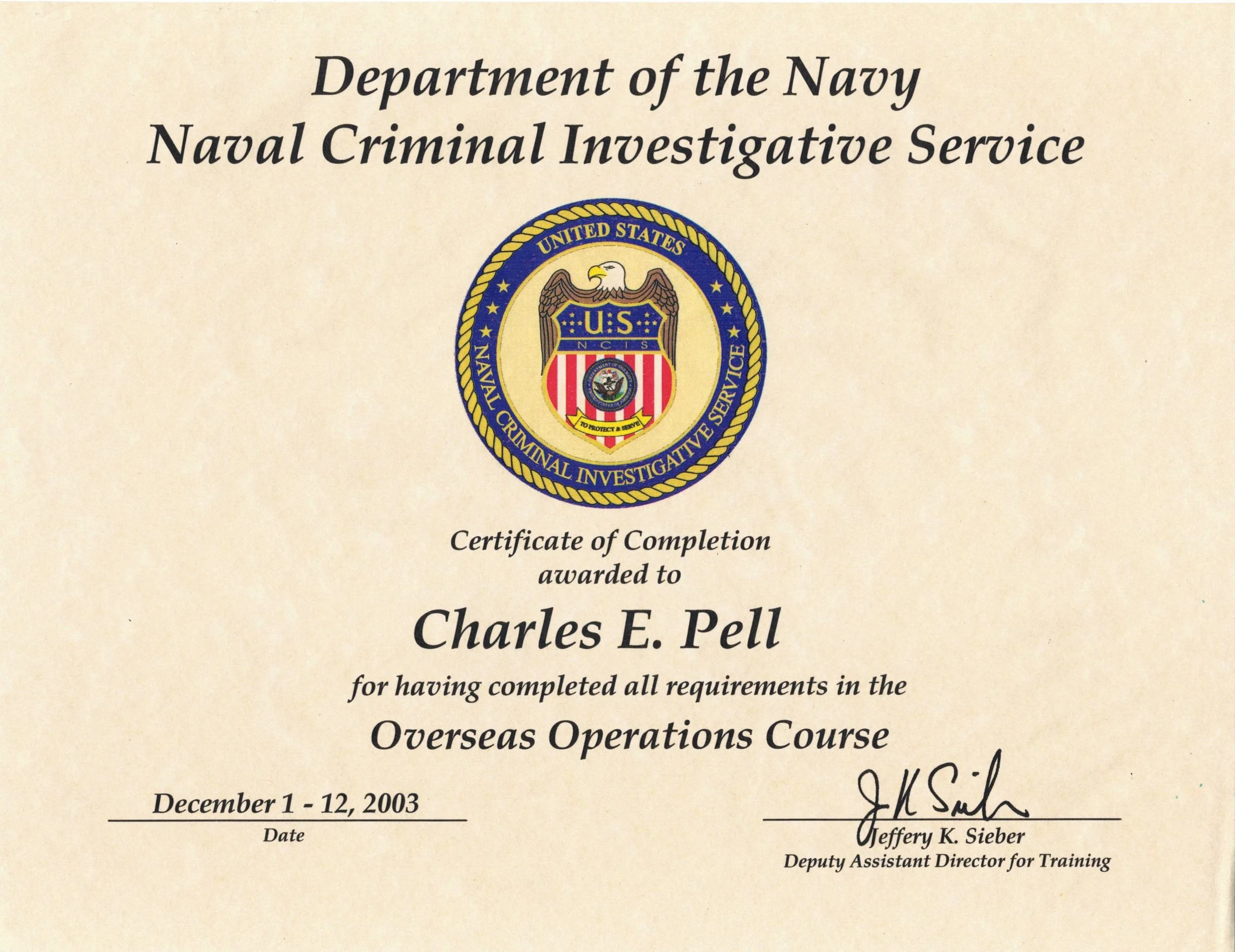 NCIS Certificate - Overseas Operations Course