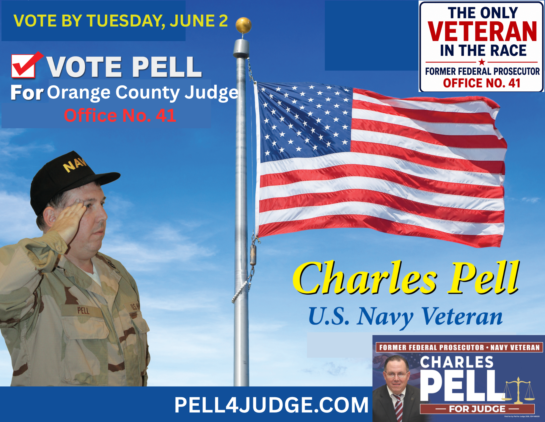 Charles E. Pell, U.S. Navy Veteran and candidate for Orange County Superior Court Judge, Office No. 41